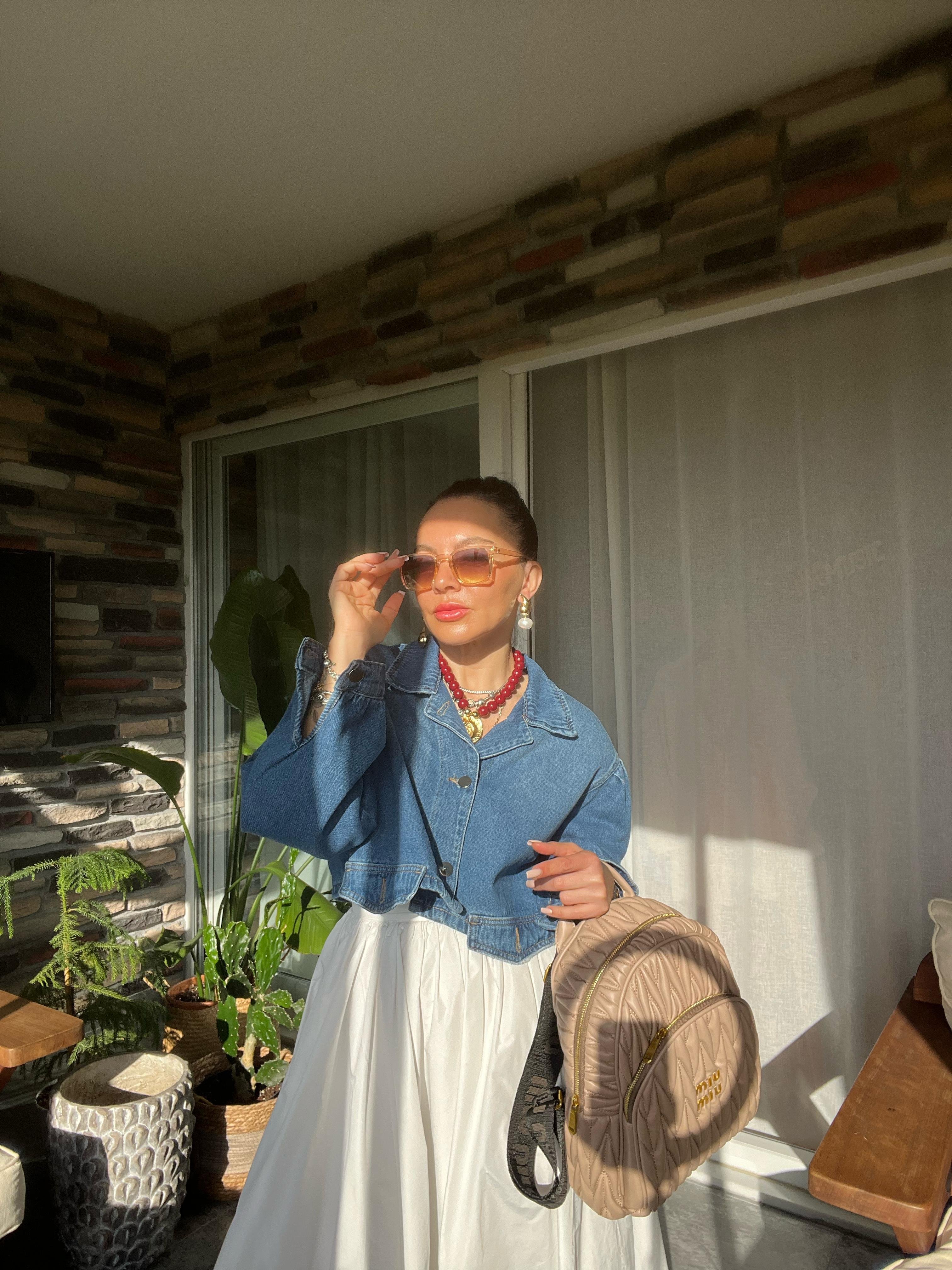 Kısa Crop Balon Kol Denim Ceket