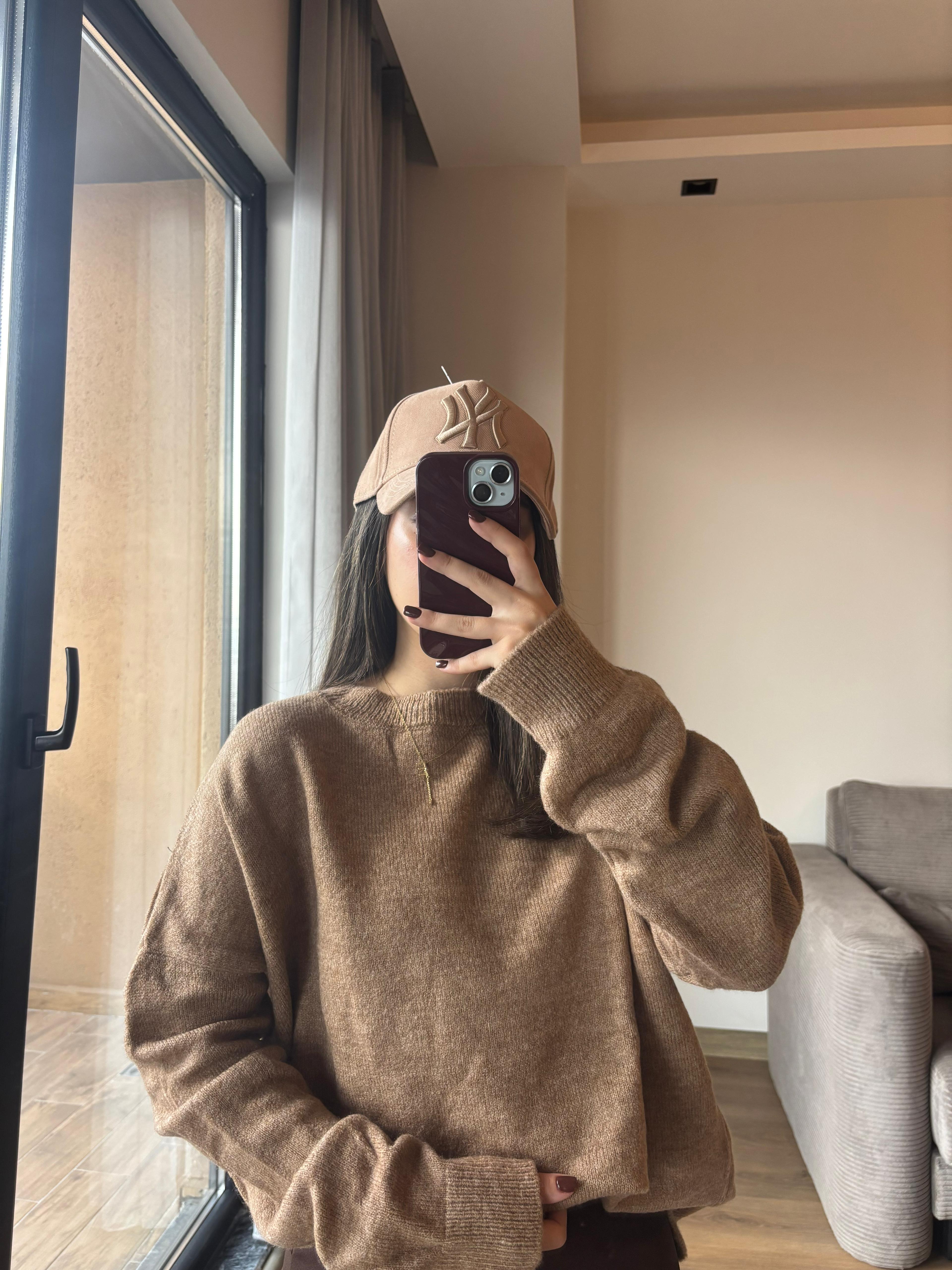 Bisiklet Yaka Salaş Triko Kazak