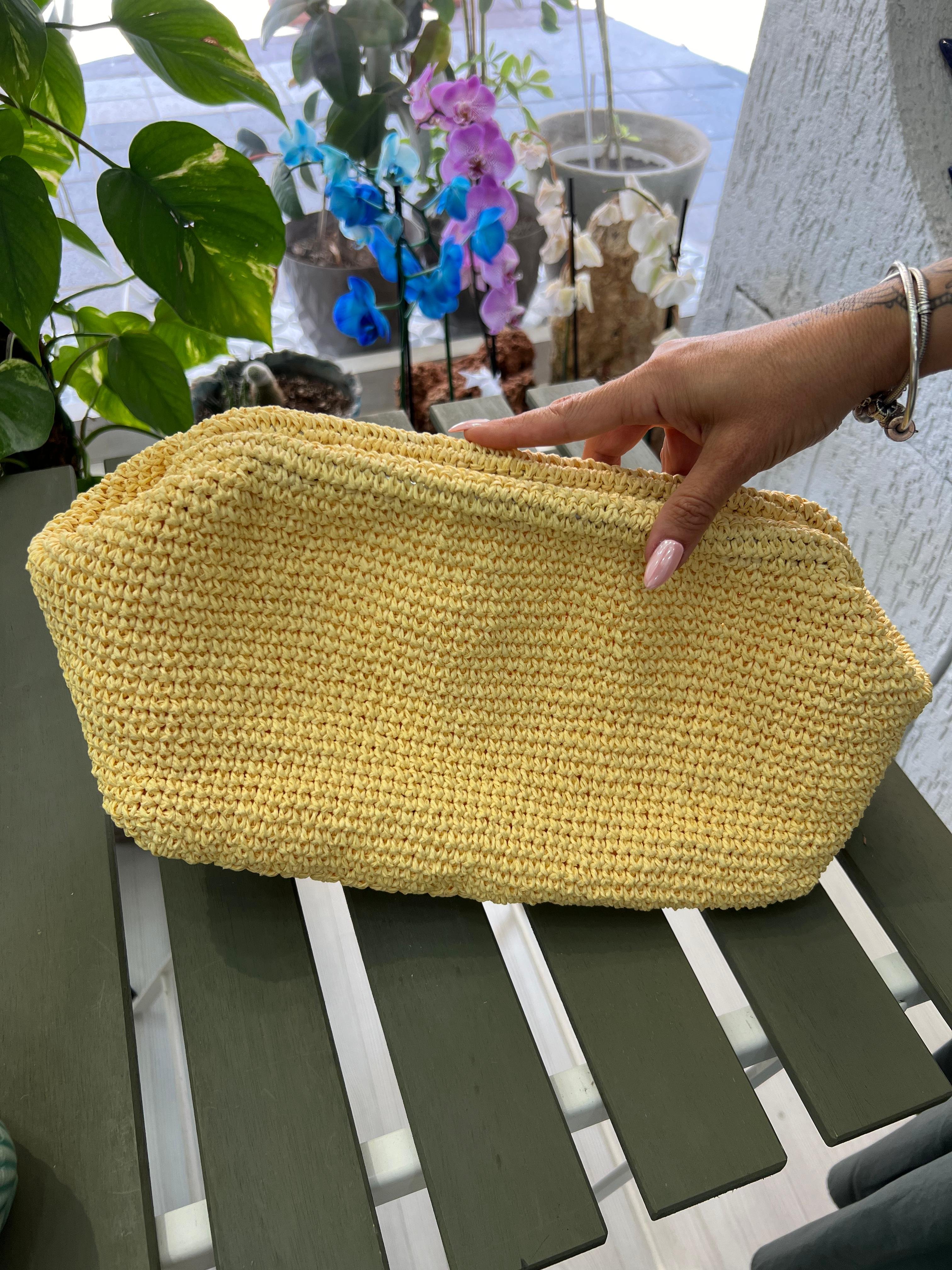 Lime Sarı Örgü Clutch Çanta