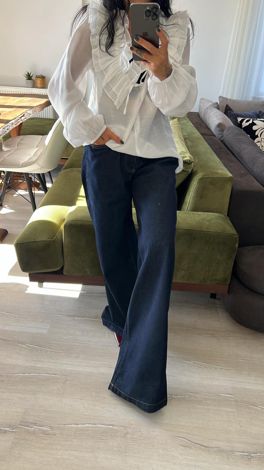 Koyu Lacivert Wide Leg Denim Pantolon 