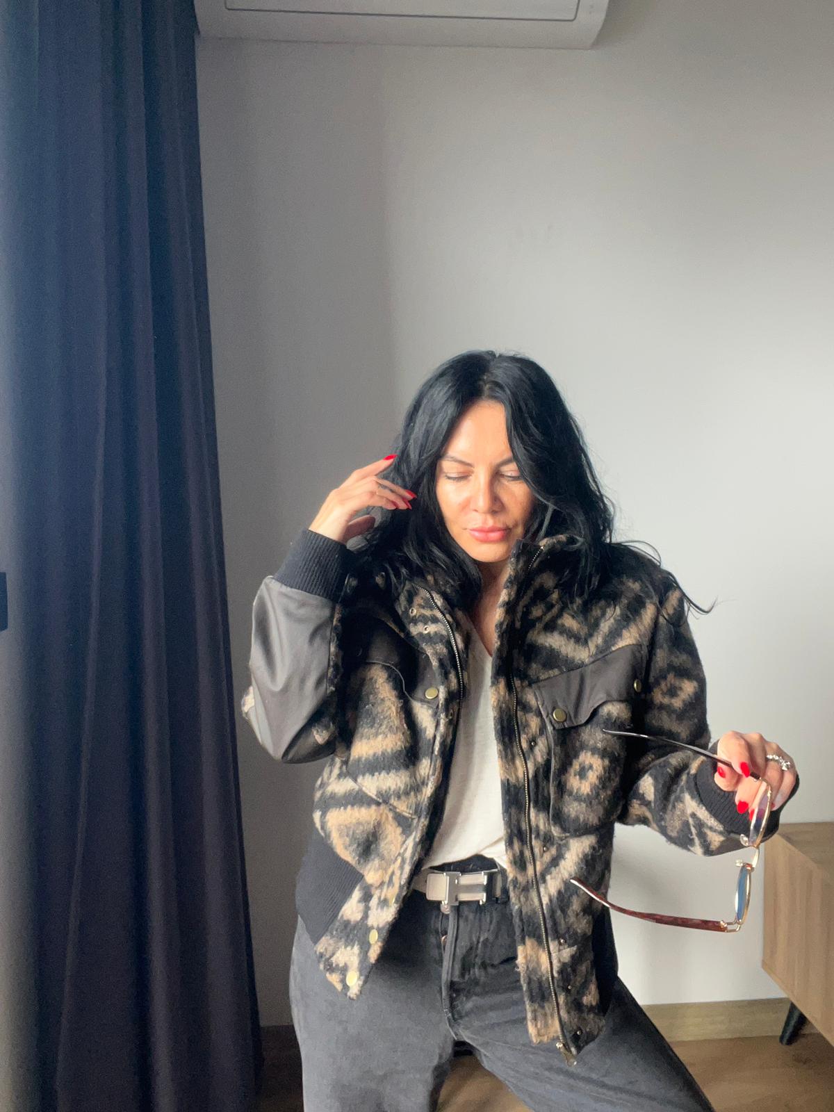 Yün Dokulu Garnili Bomber Ceket 