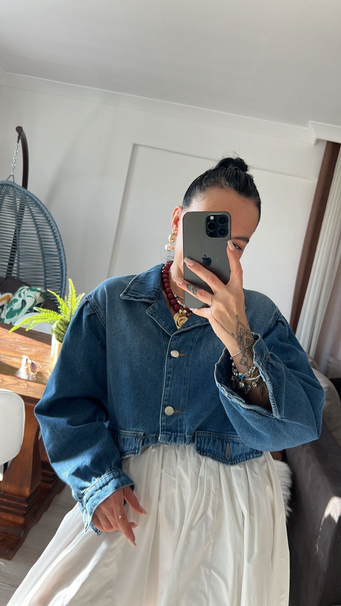 Kısa Crop Balon Kol Denim Ceket