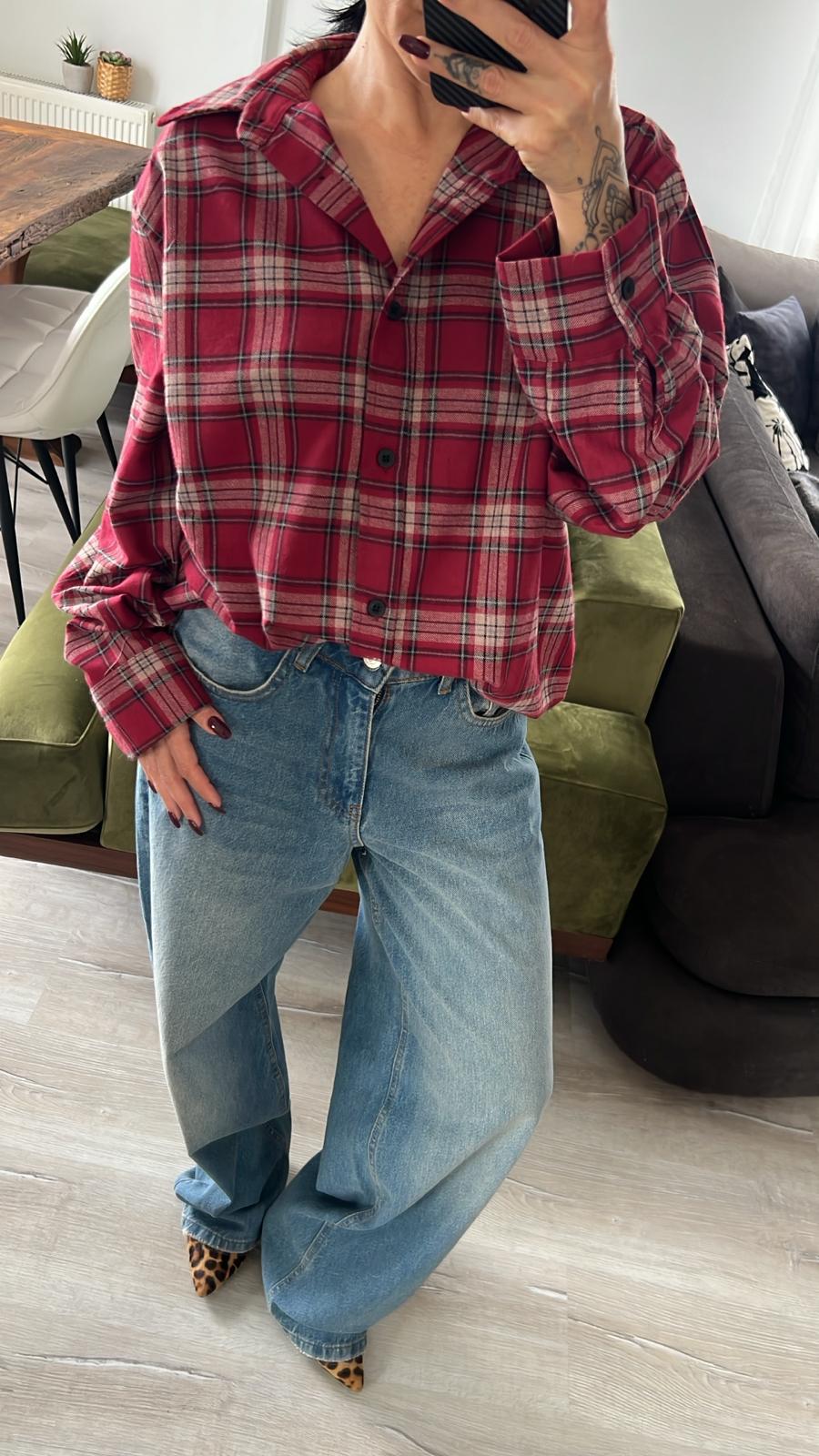 Ekose Gömlek  - Bordo