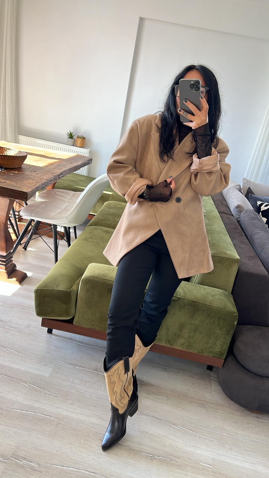 Geniş Yaka Premium Süet Blazer Ceket