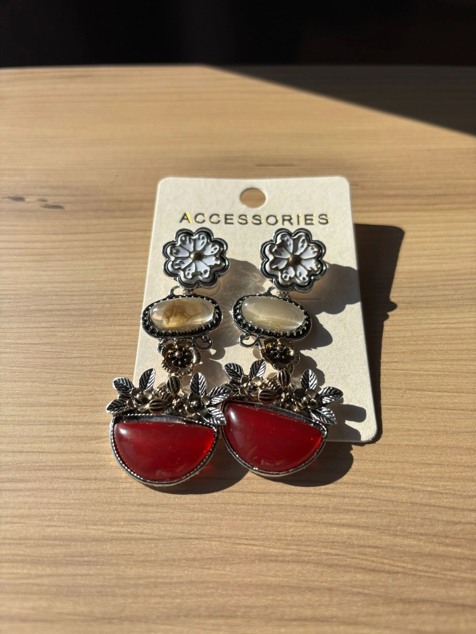 Üç Katmanlı Çiçekli Sarkıt Küpe