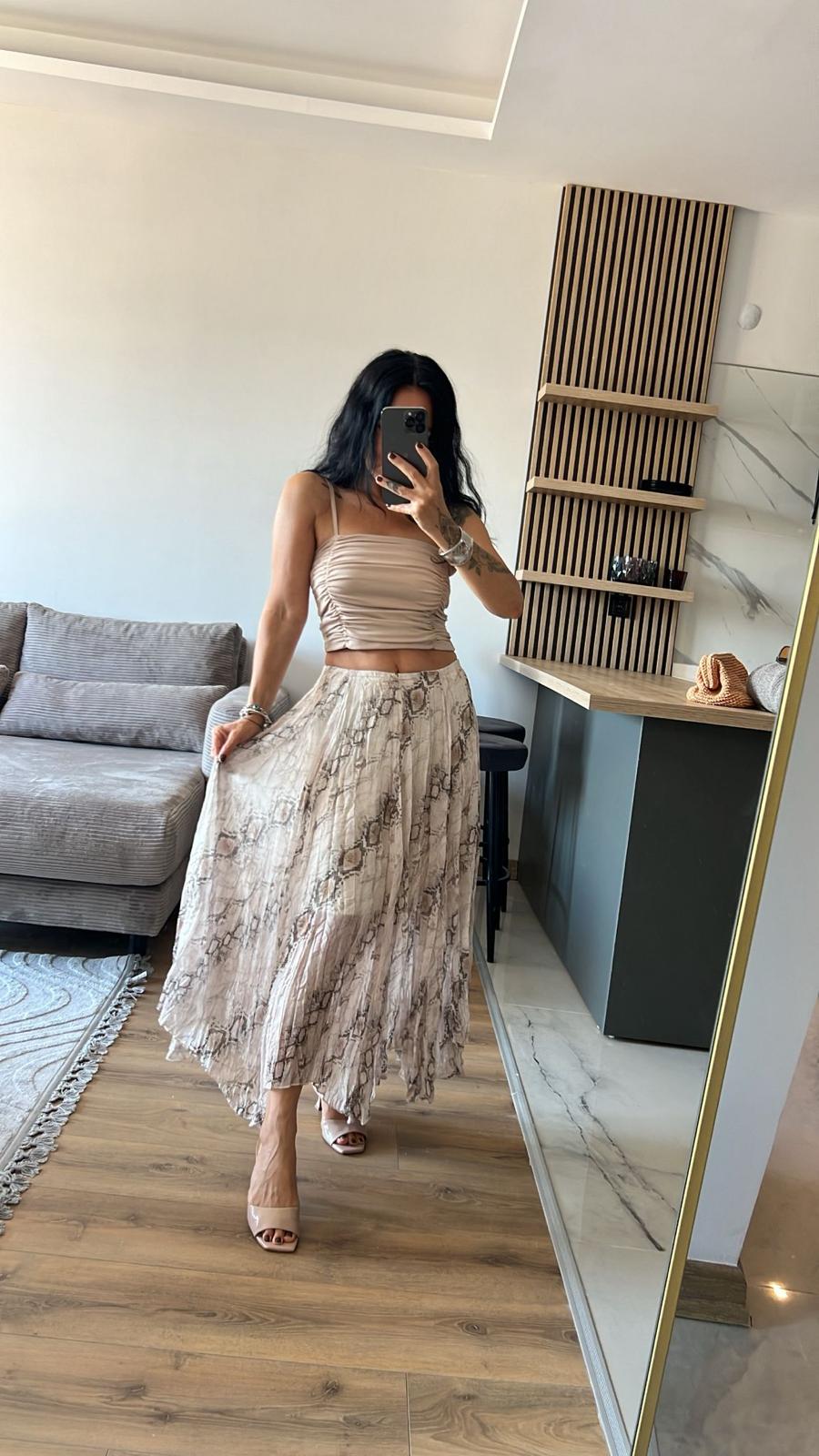 Yılan Desenli Midi Etek 