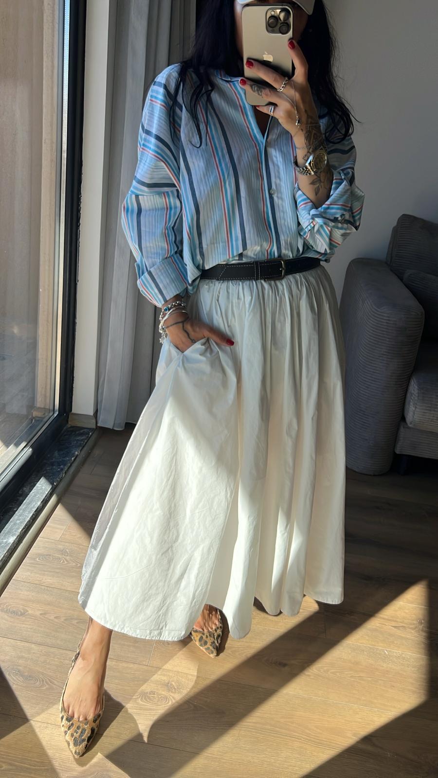 Dikey Çizgili Oversize Gömlek 