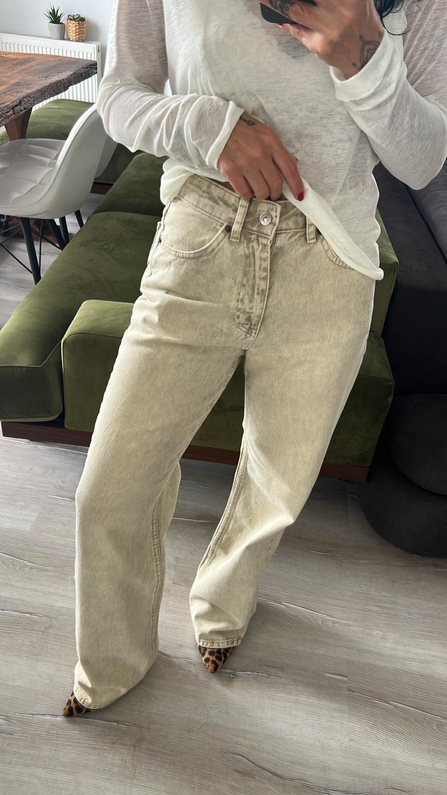 ZR Açık Bej Yıkamalı Straight Jean