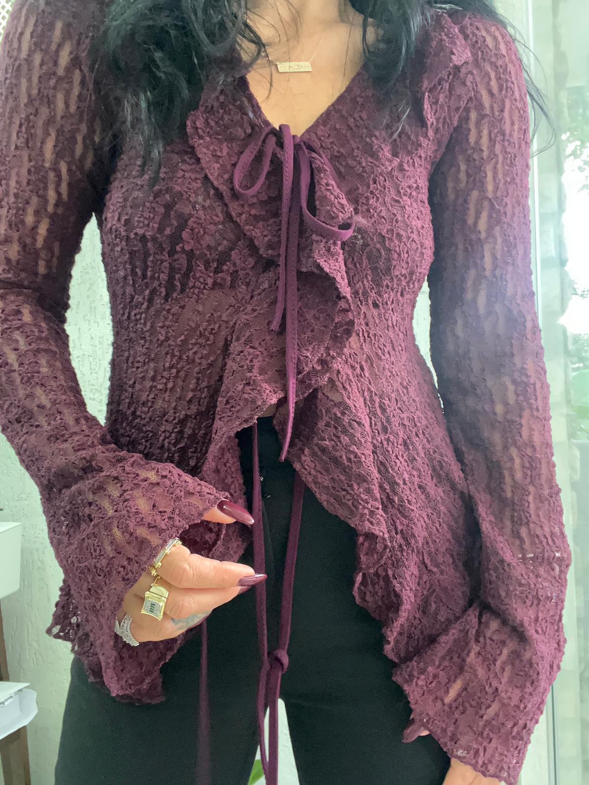 Bağlama Detaylı Dantel Bluz