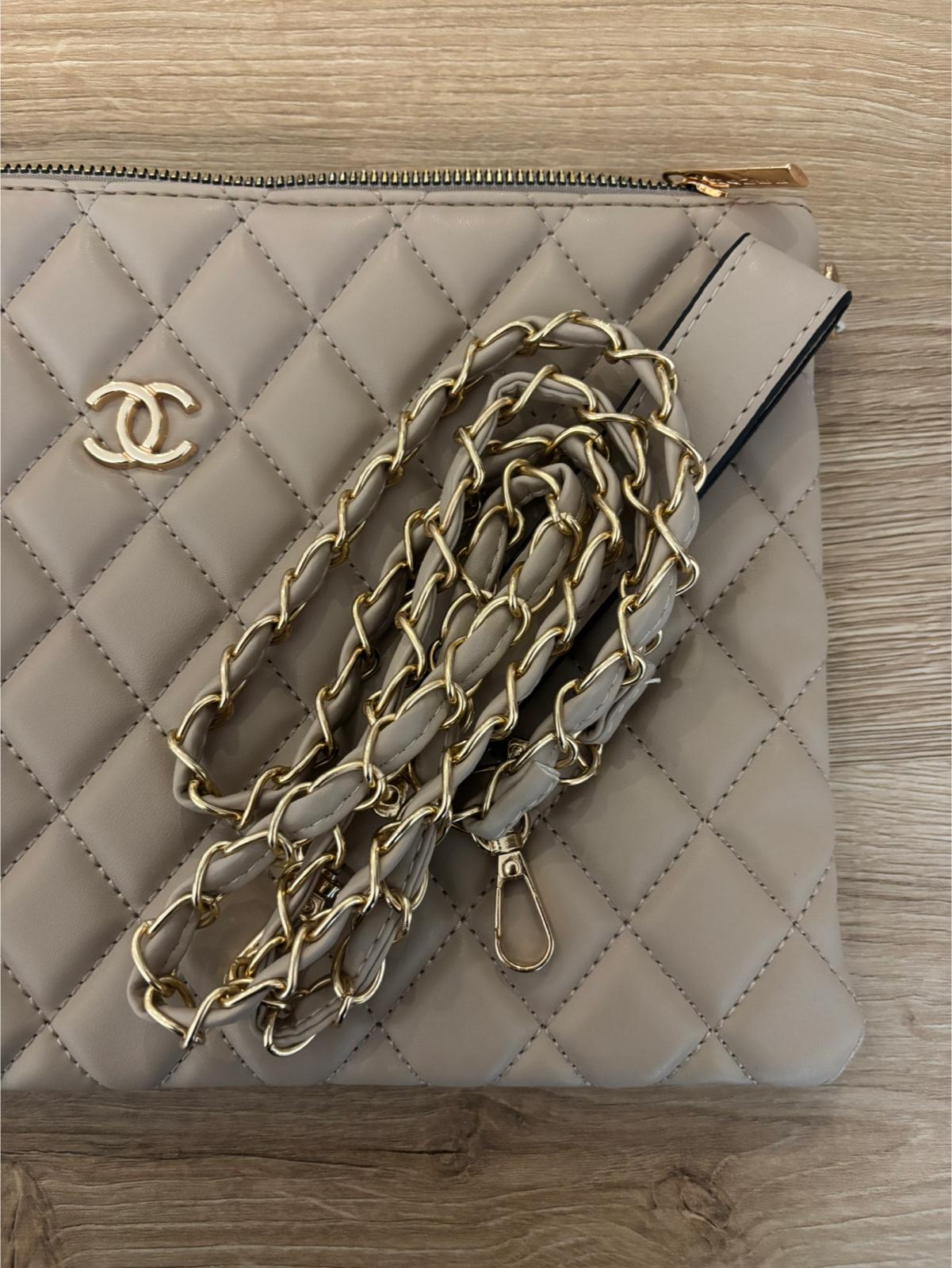 CHNL Zincir Askılı Vizon Clutch Çanta