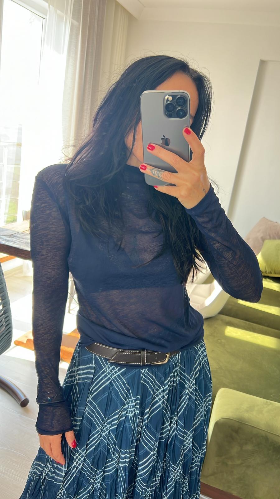 Lacivert Transparan Bluz 