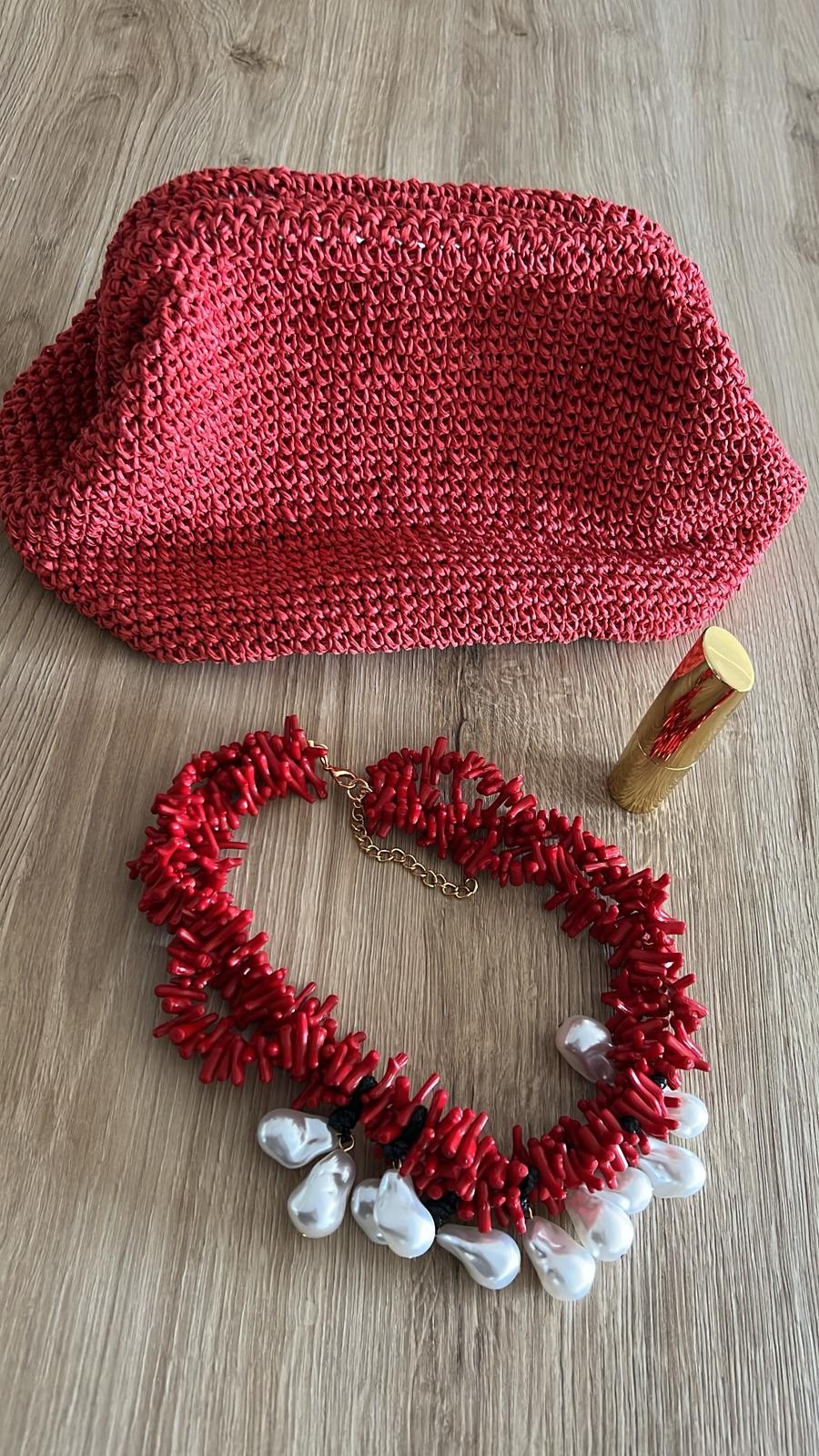 Kırmızı Hasır Clutch Çanta
