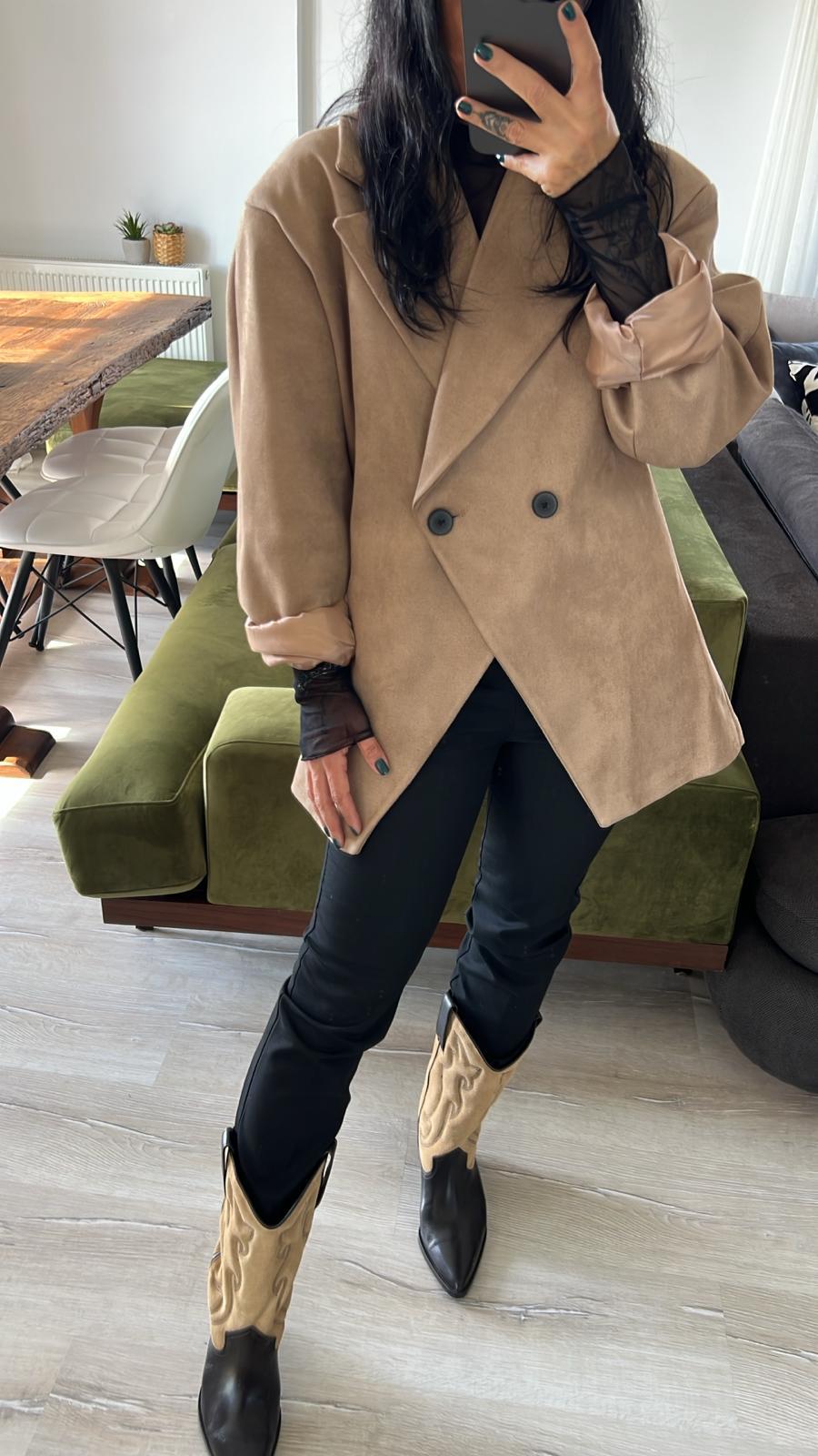 Geniş Yaka Premium Süet Blazer Ceket