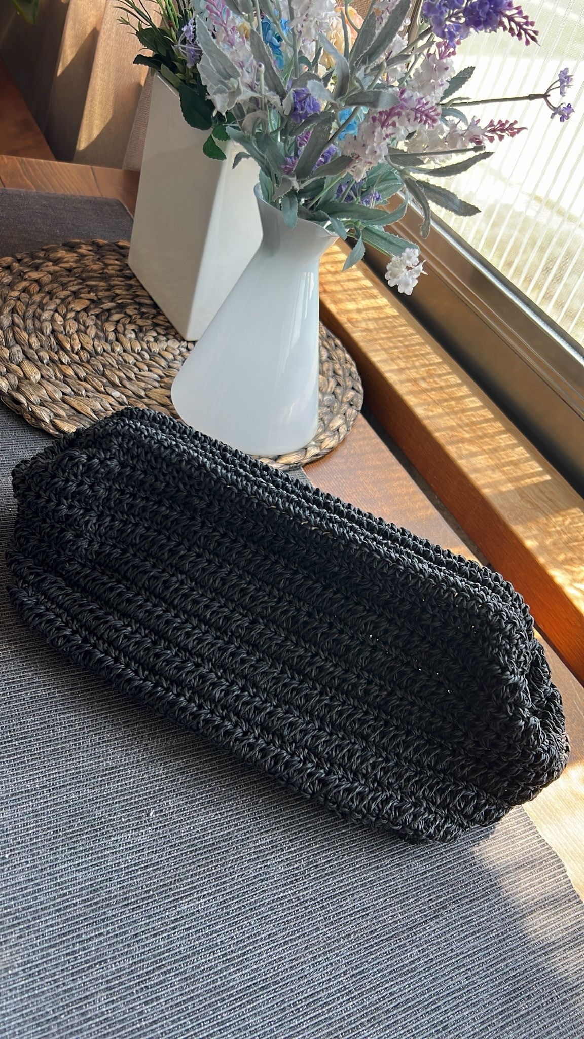 Siyah Örgü Clutch Çanta