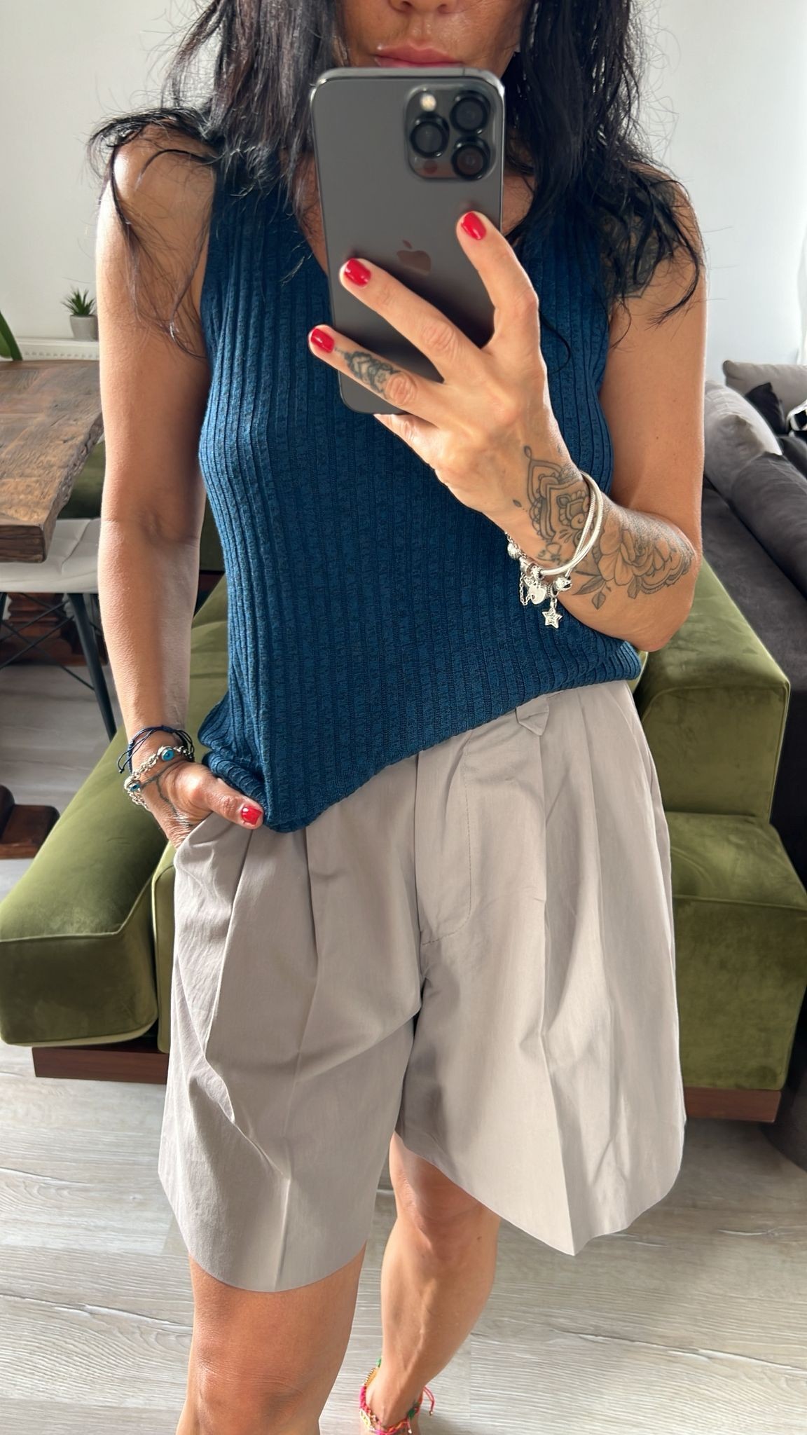 Mavi Askılı Triko Bluz