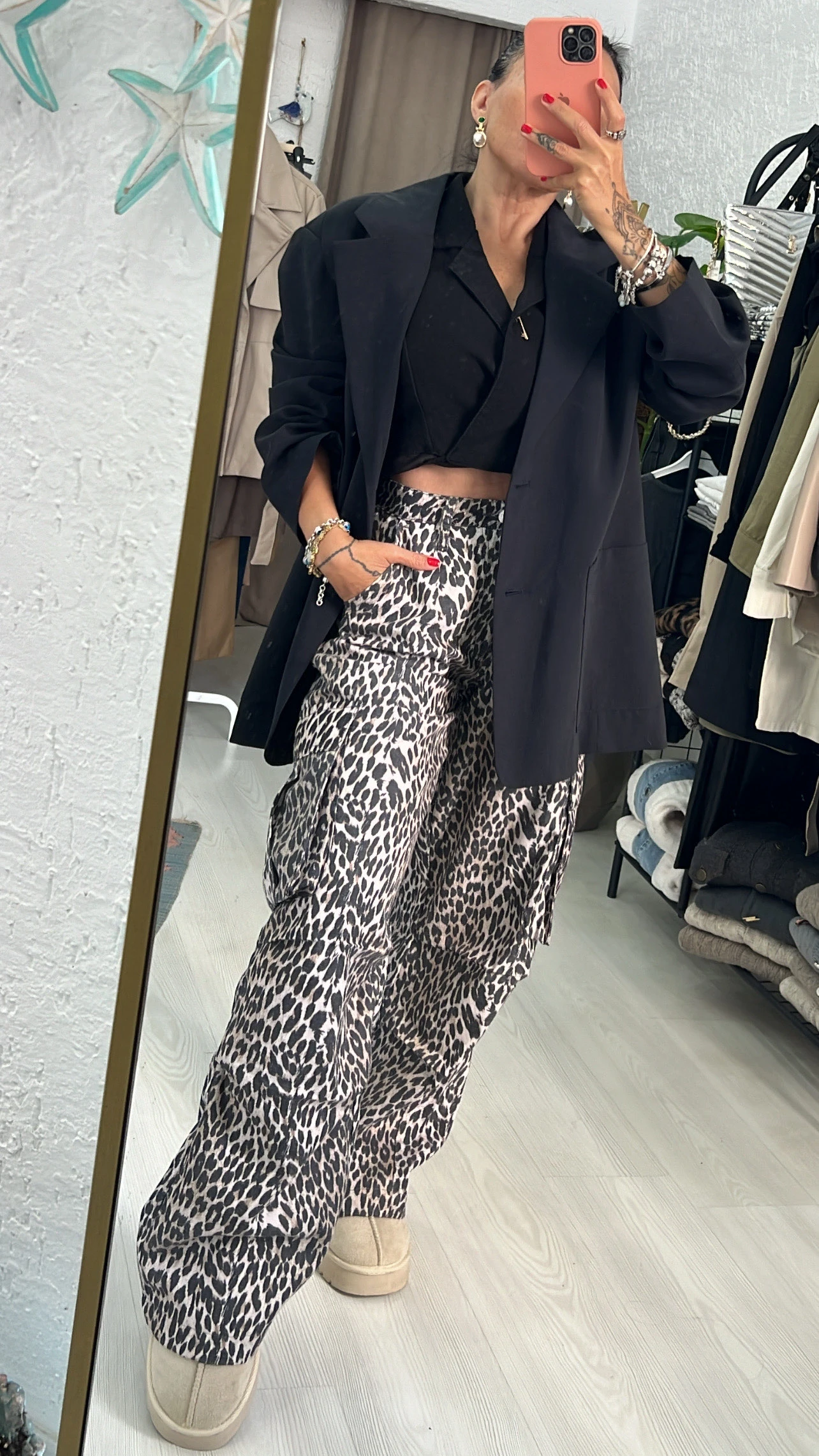 Leopar Desen Kargo Pantolon 