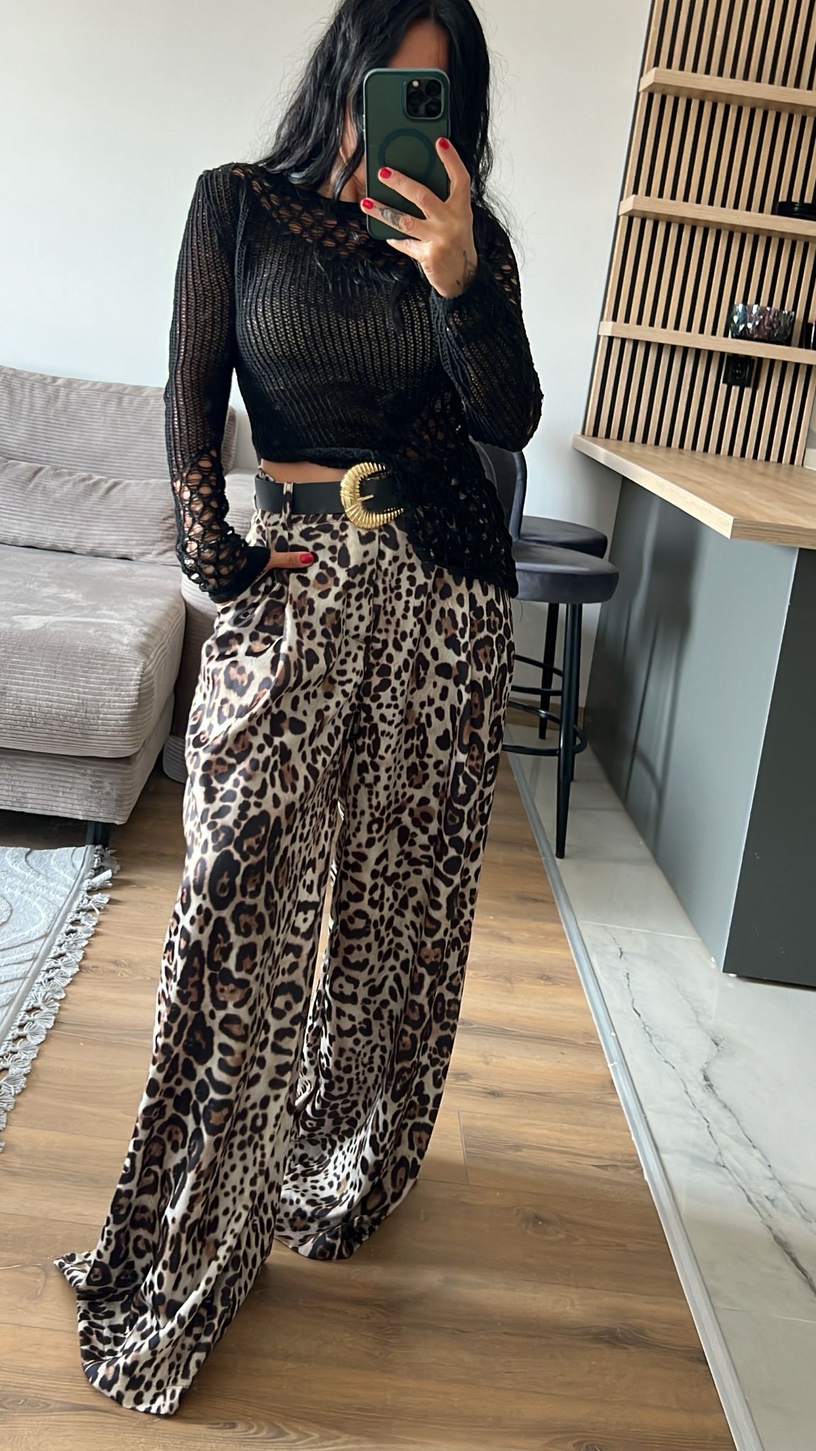ZR Model Kemerli Saten Leopar Pantolon