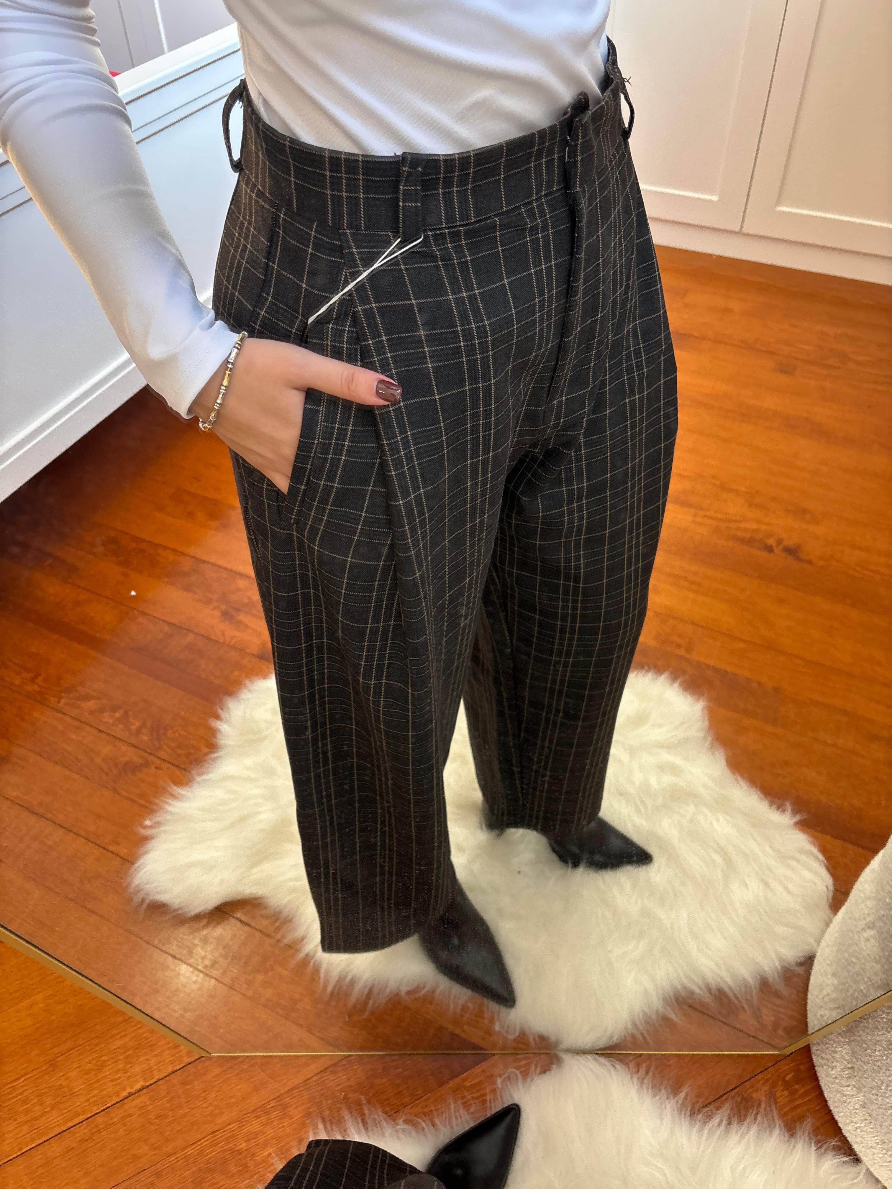 Ekose Desenli Geniş Paça Pantolon