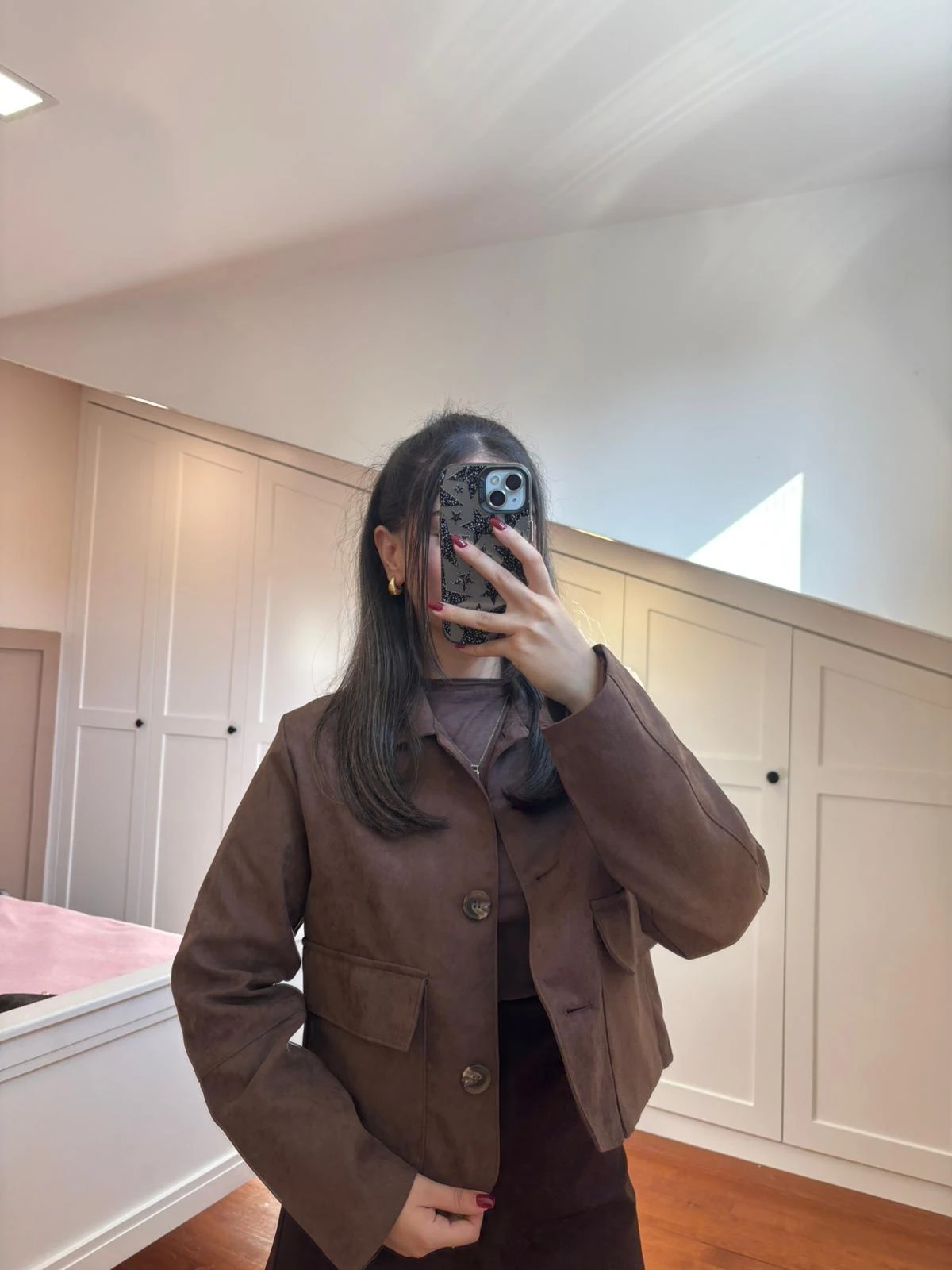 Süet Kahve Crop Ceket