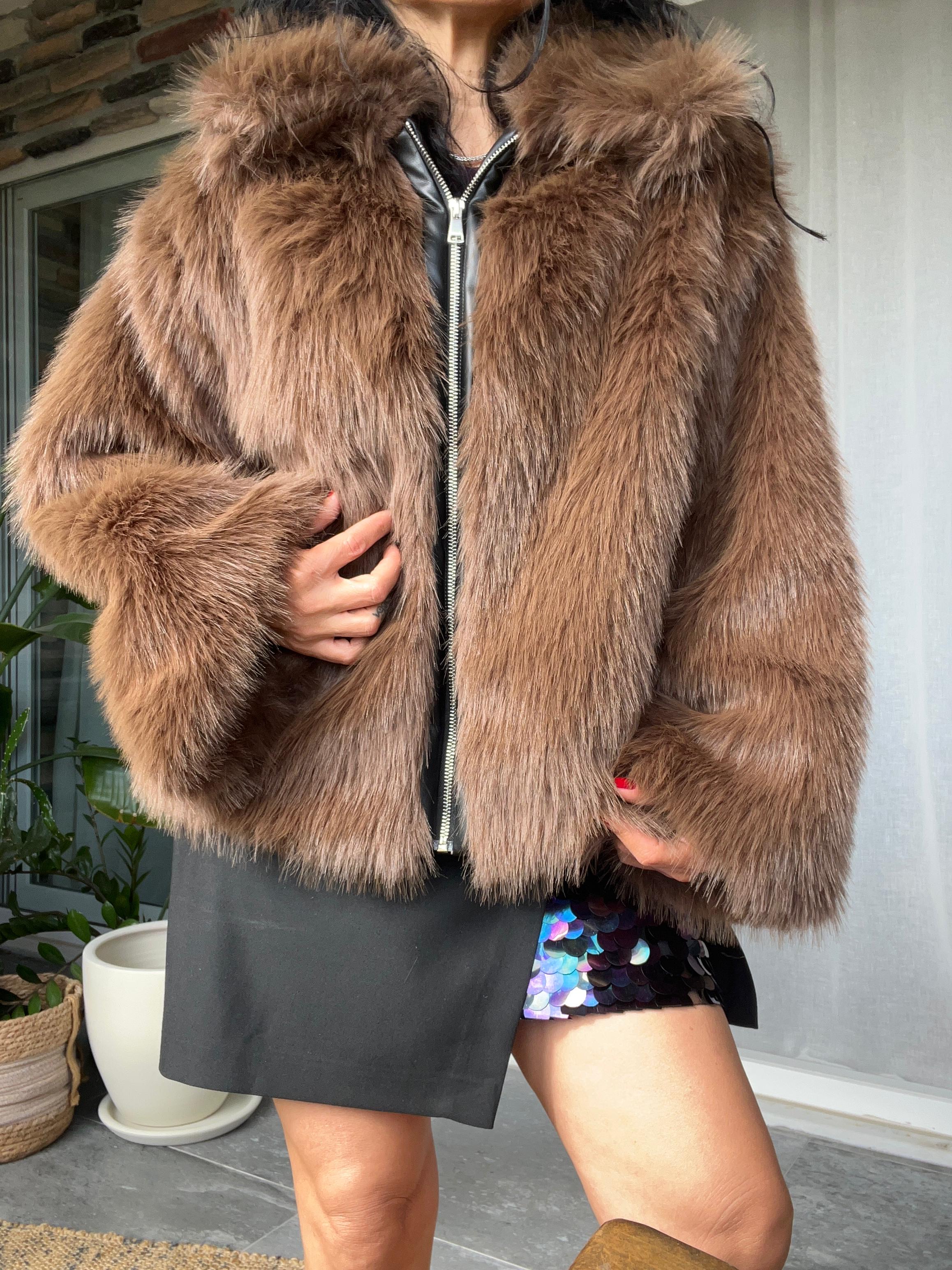 Deri Fermuar Detaylı Premium Kürk 