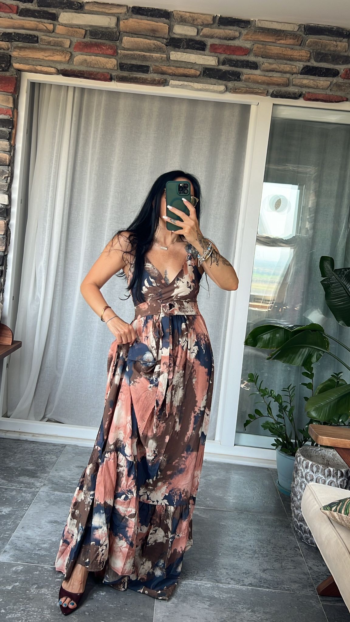 Batik Desenli Maxi Elbise  - Pembe