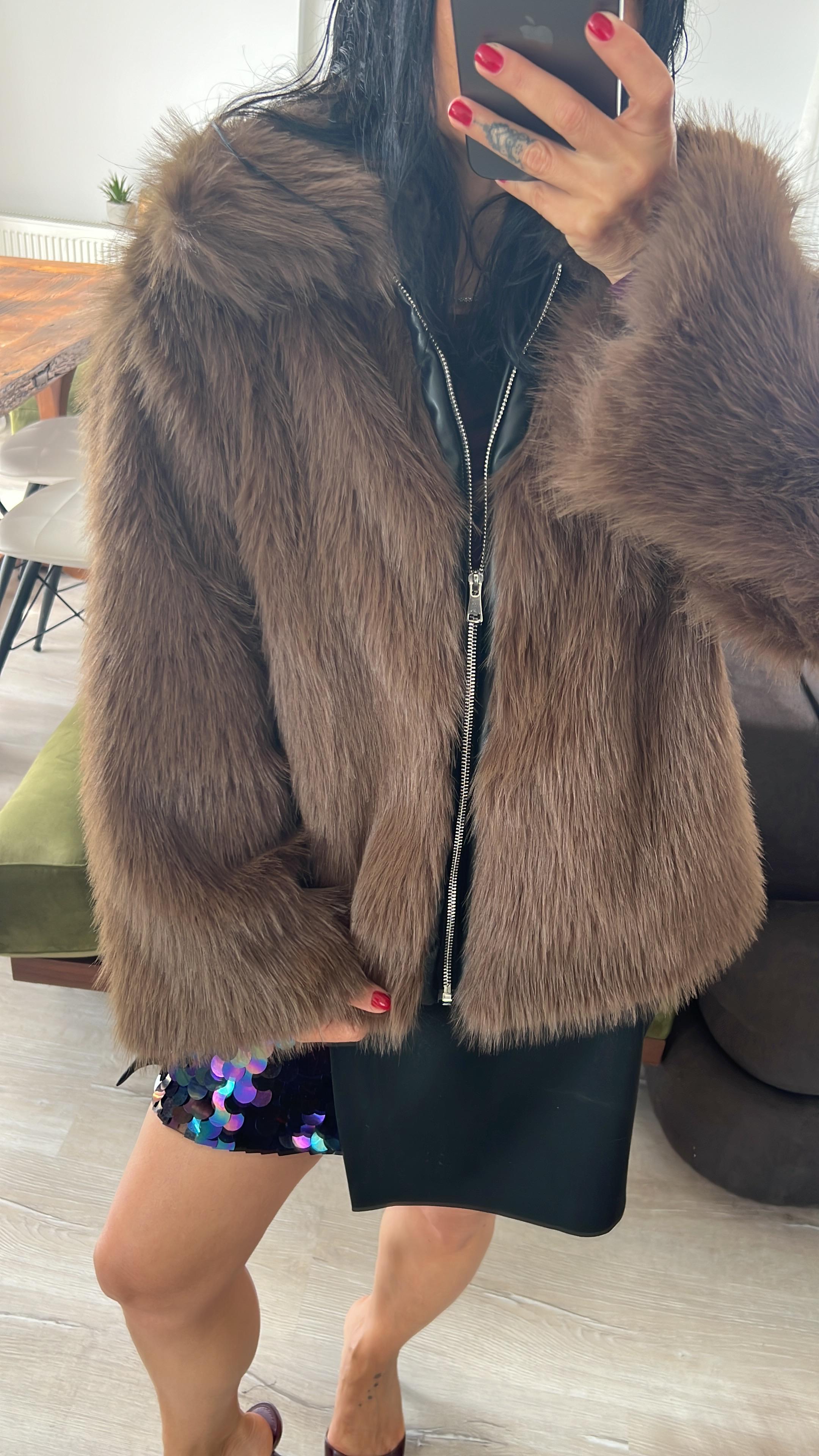 Deri Fermuar Detaylı Premium Kürk 