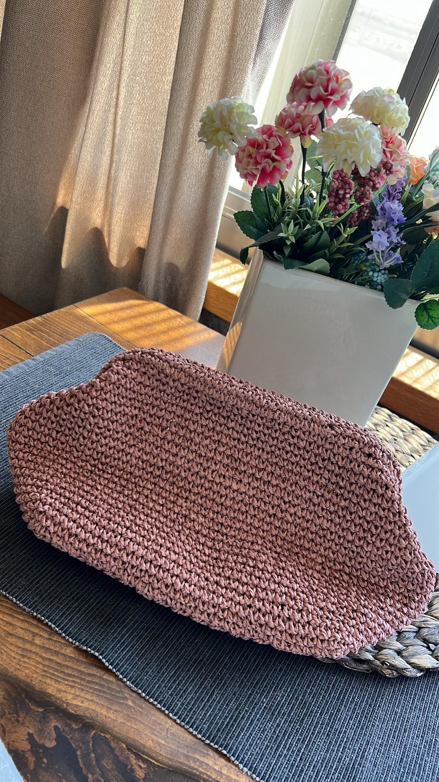 Dokulu Hasır Clutch Çanta 
