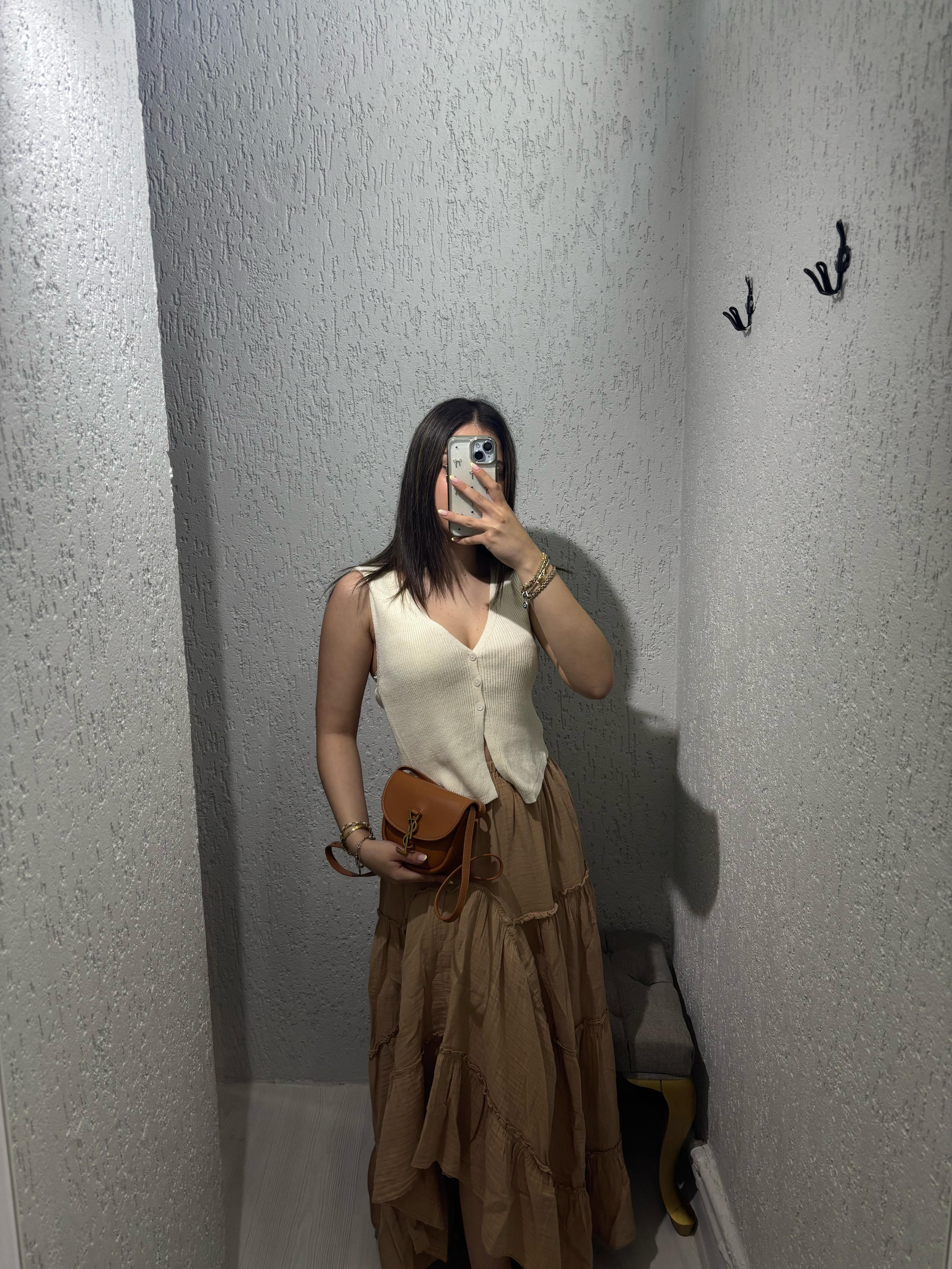 Fitilli Ekru Triko Yelek