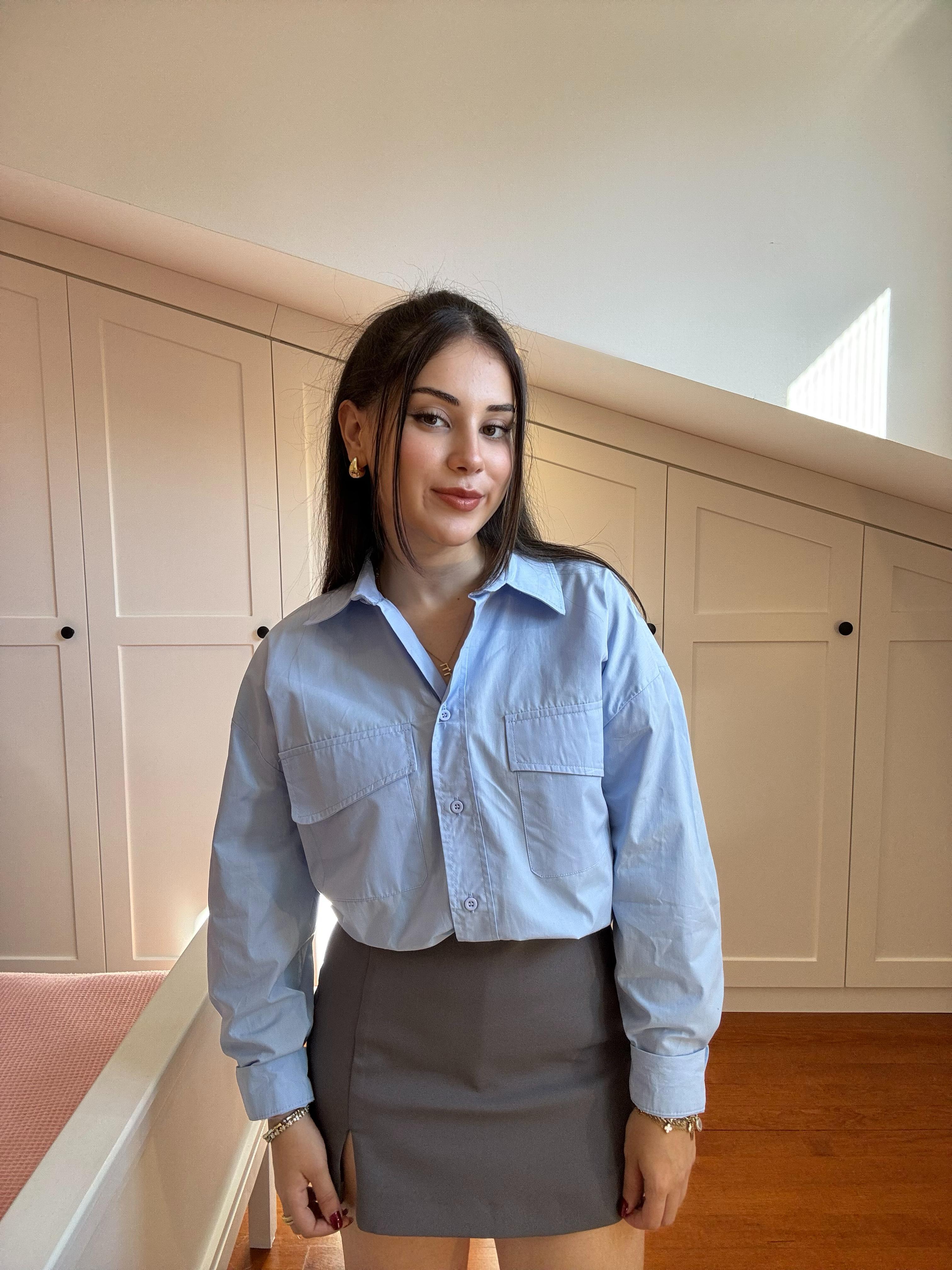 Massi Önü Cepli Crop Gömlek