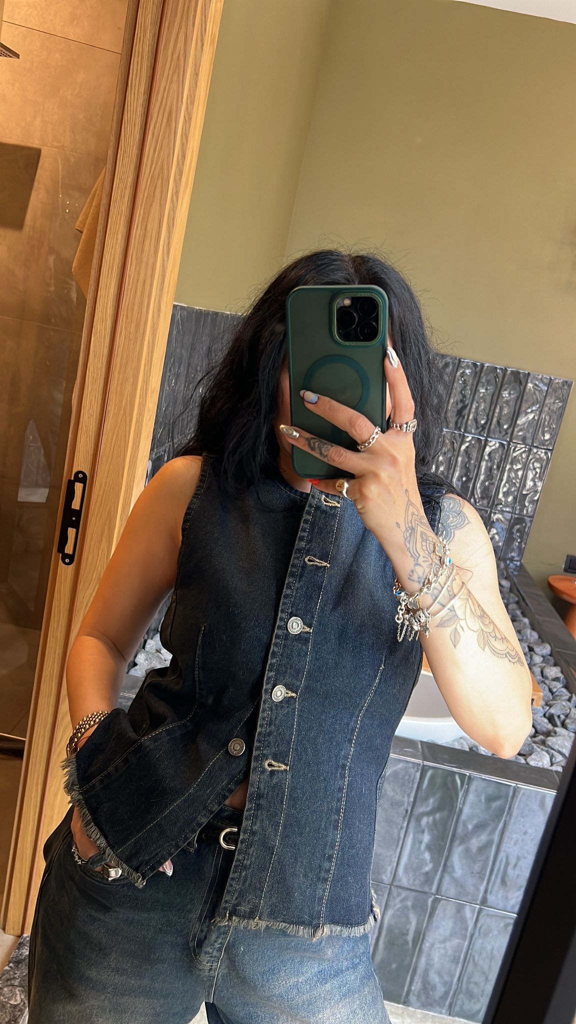 Düğmeli Denim Yelek