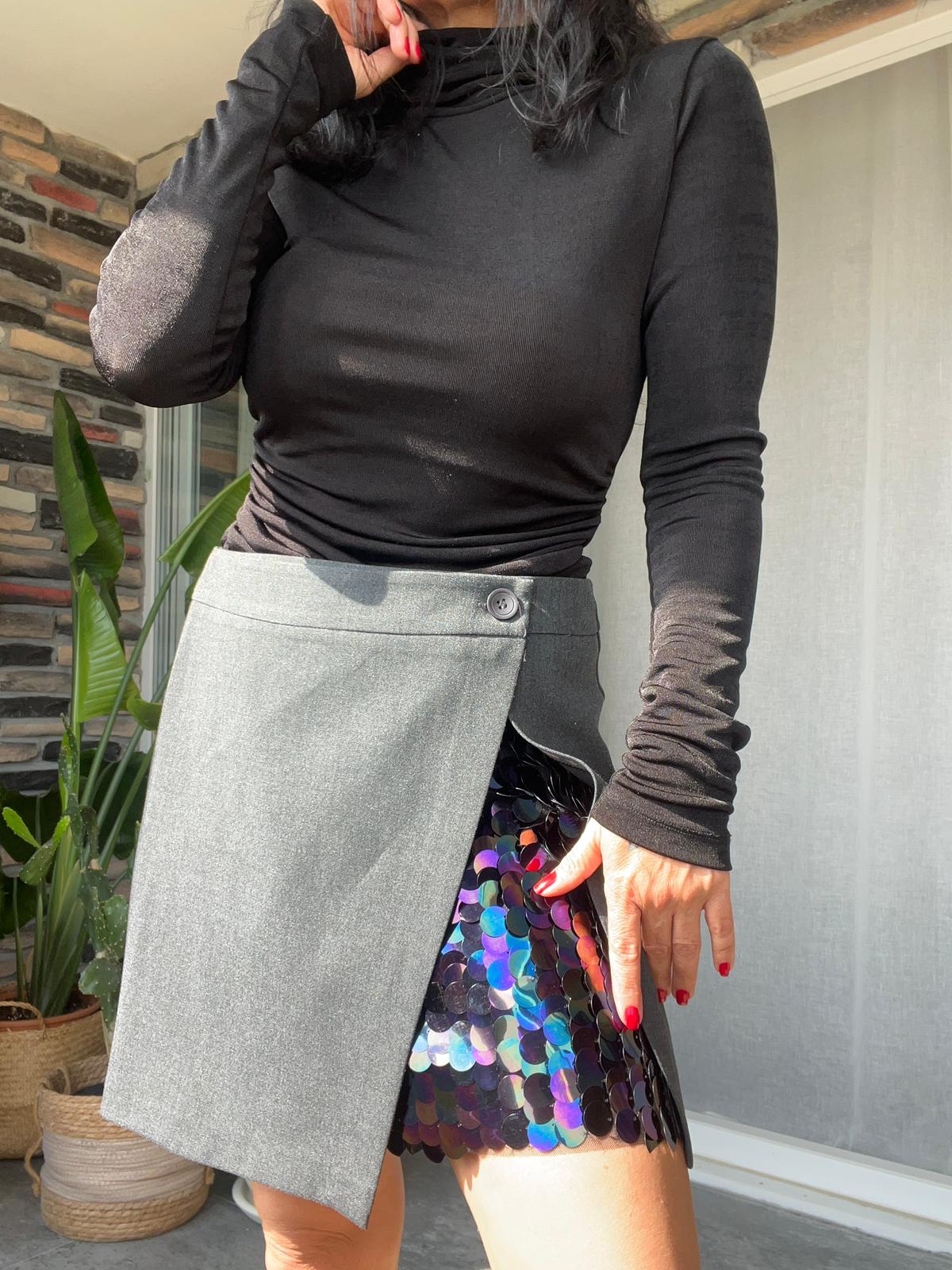 Antrasit Payet Detaylı Mini Etek 