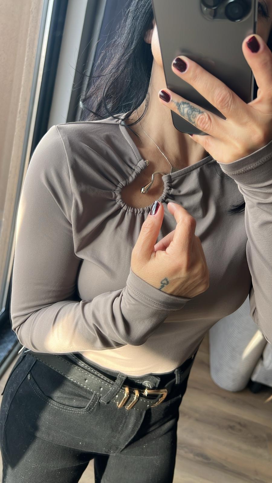 Zr Gold Tokalı Büzgülü Bodysuit