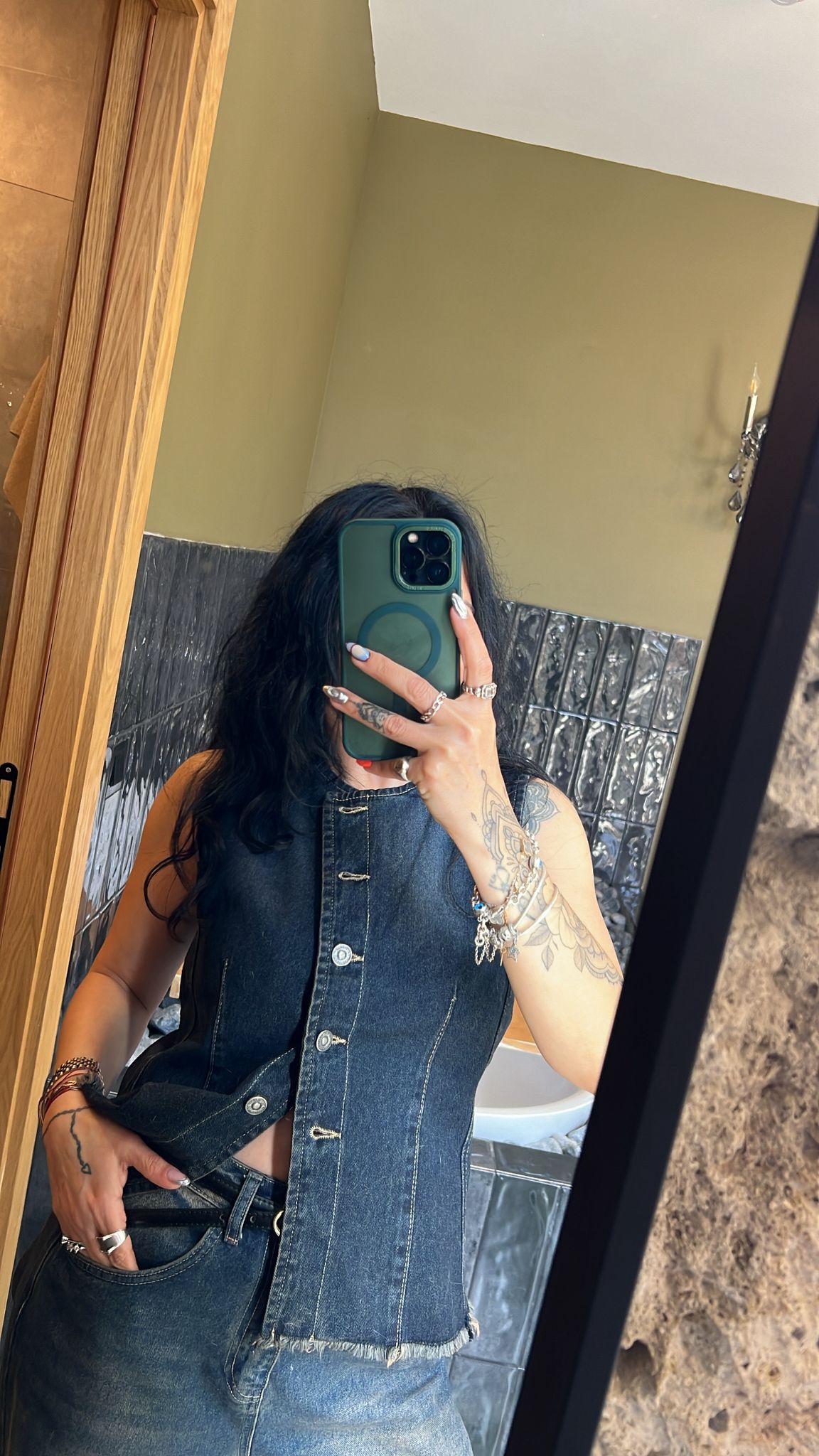 Düğmeli Denim Yelek