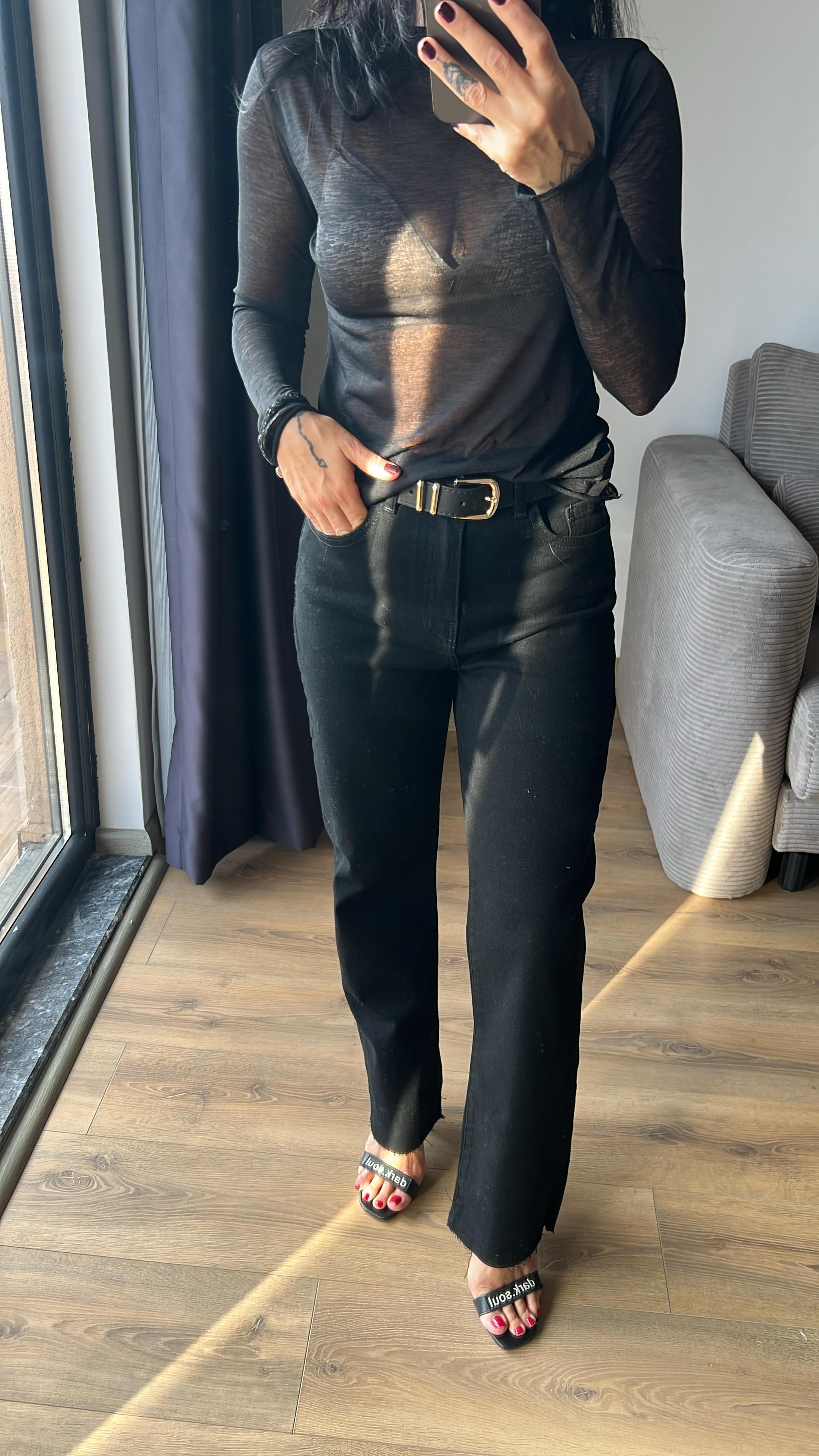 Kesik Paça Kemerli Jean