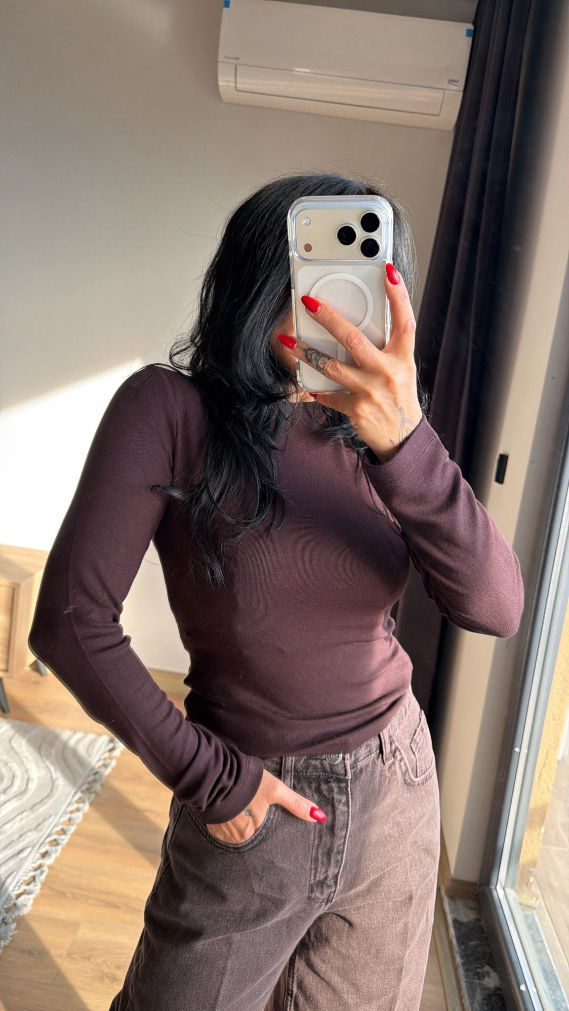 Orj Marka Massi Bisiklet Yaka Bluz - Kahve