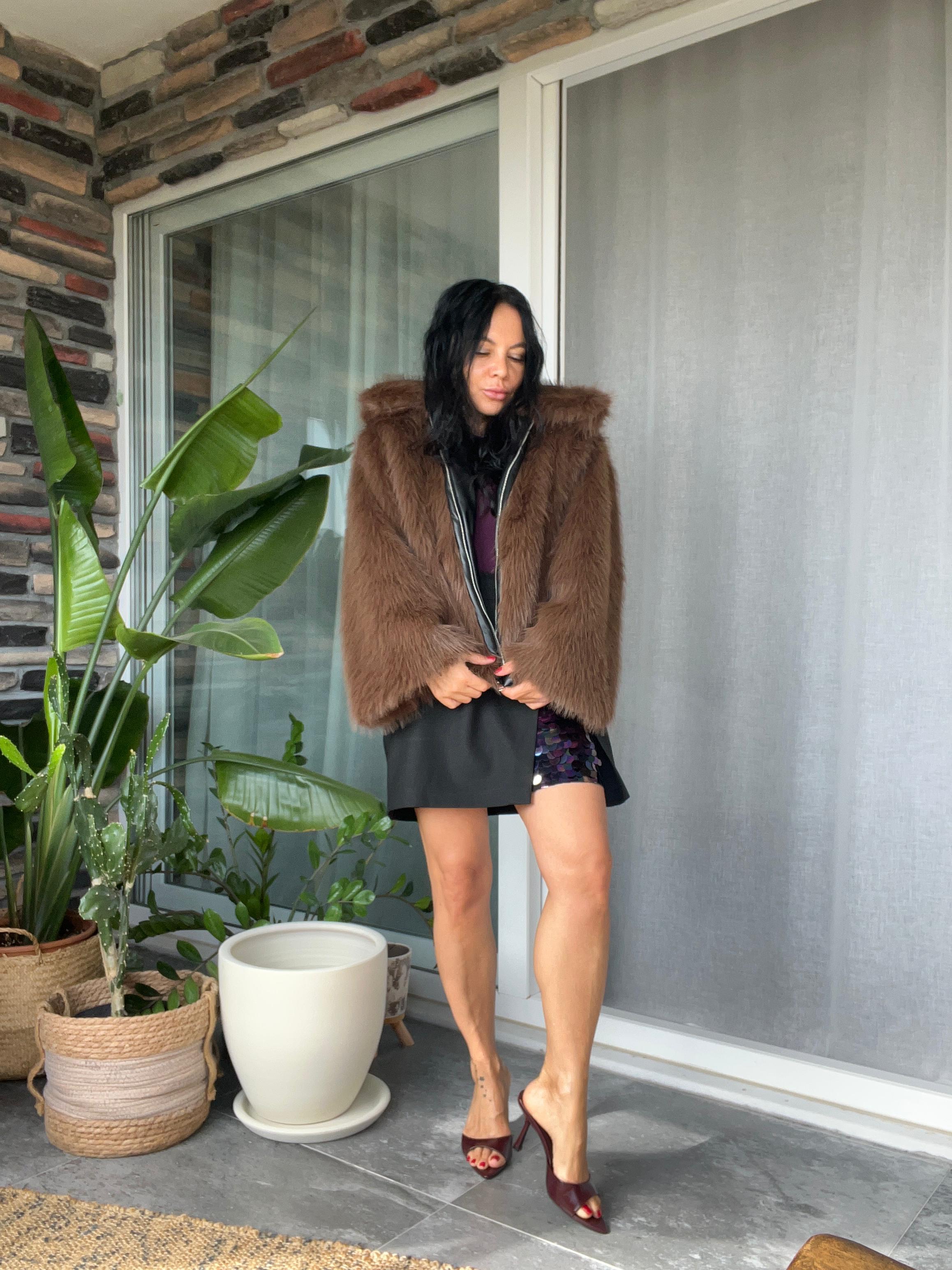 Deri Fermuar Detaylı Premium Kürk 