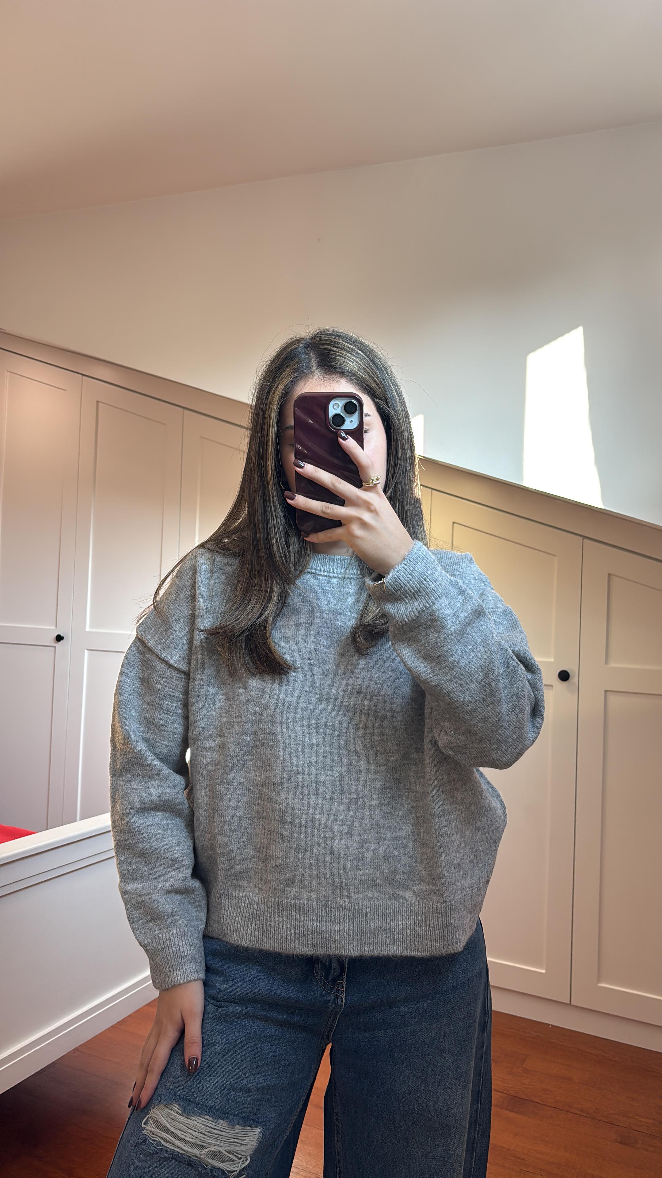 Bisiklet Yaka Triko Kazak - Gri