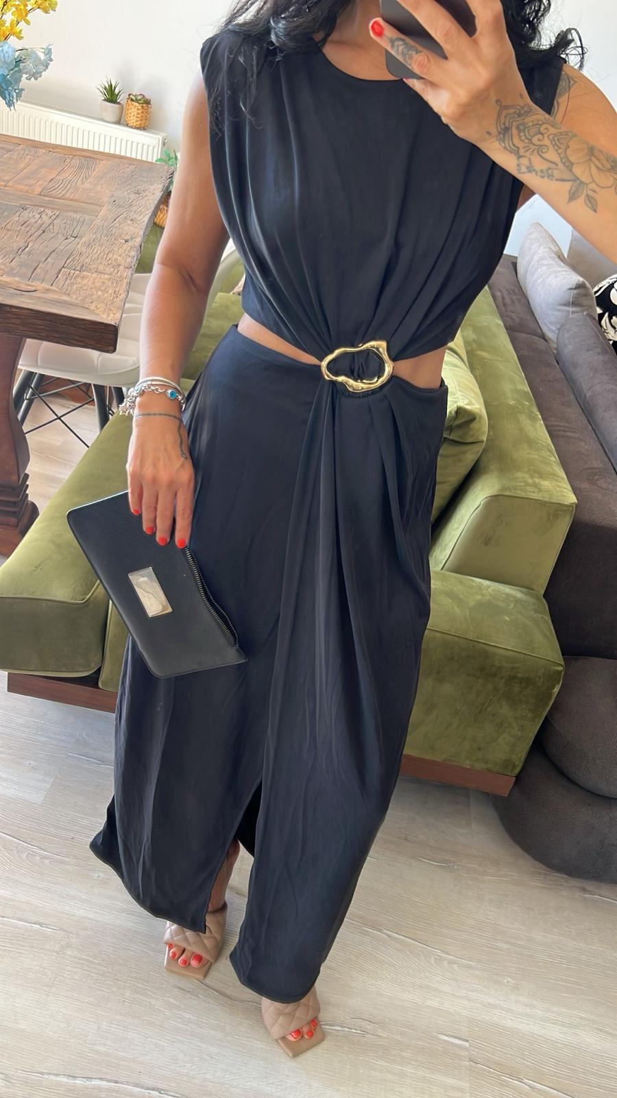 Beli Tokalı Drape Elbise 