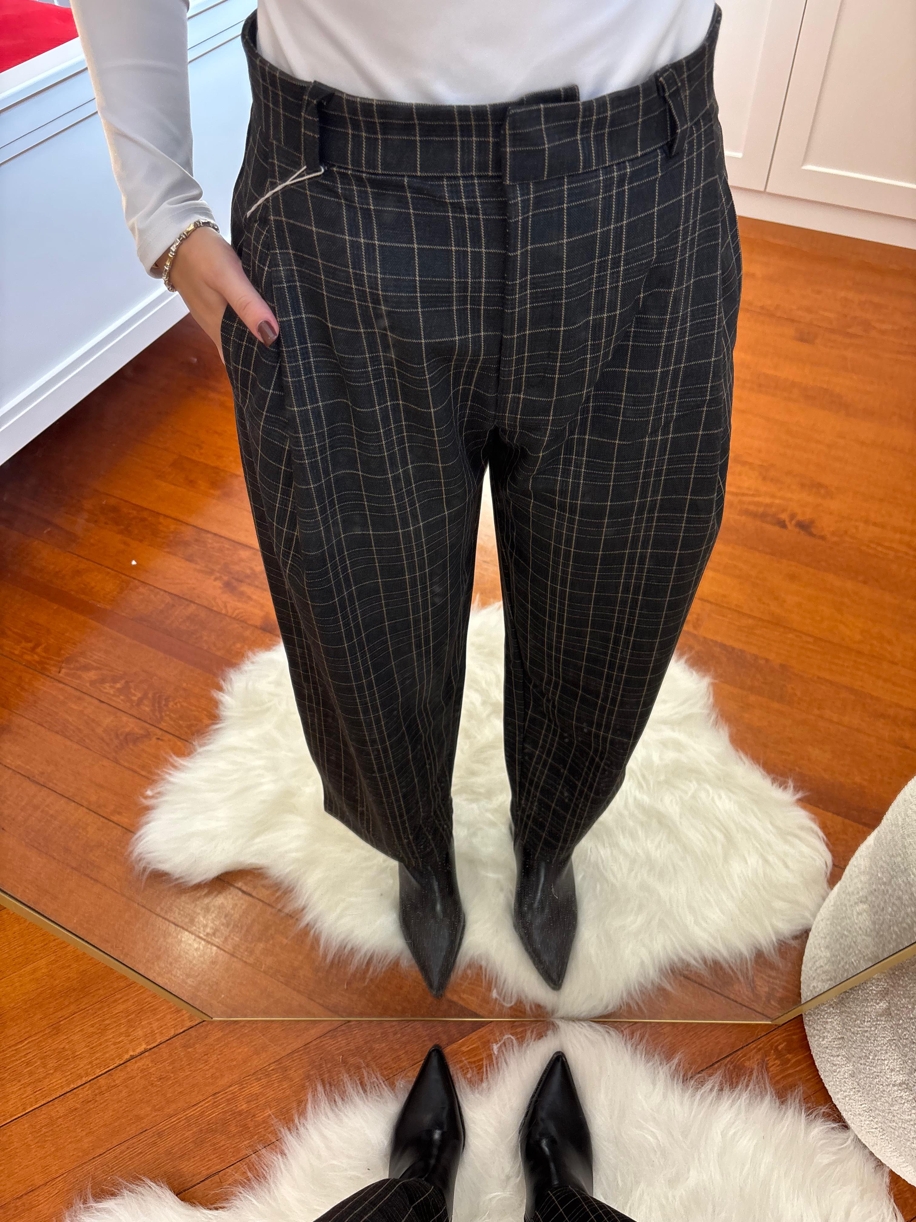 Ekose Desenli Geniş Paça Pantolon