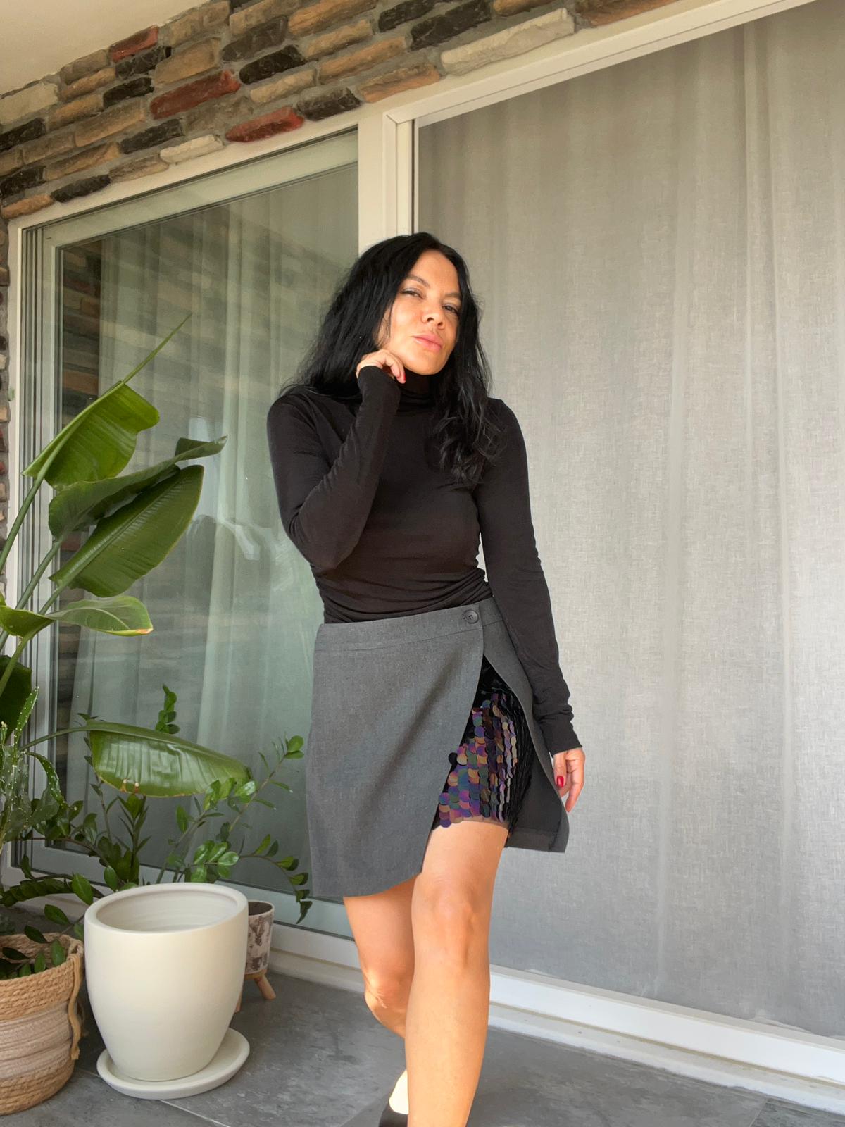 Antrasit Payet Detaylı Mini Etek 