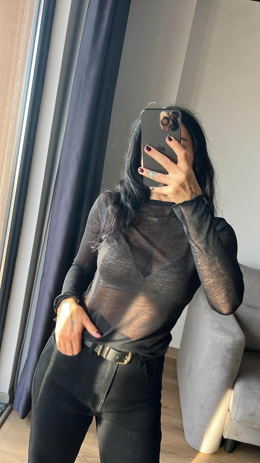 Siyah Transparan Bluz