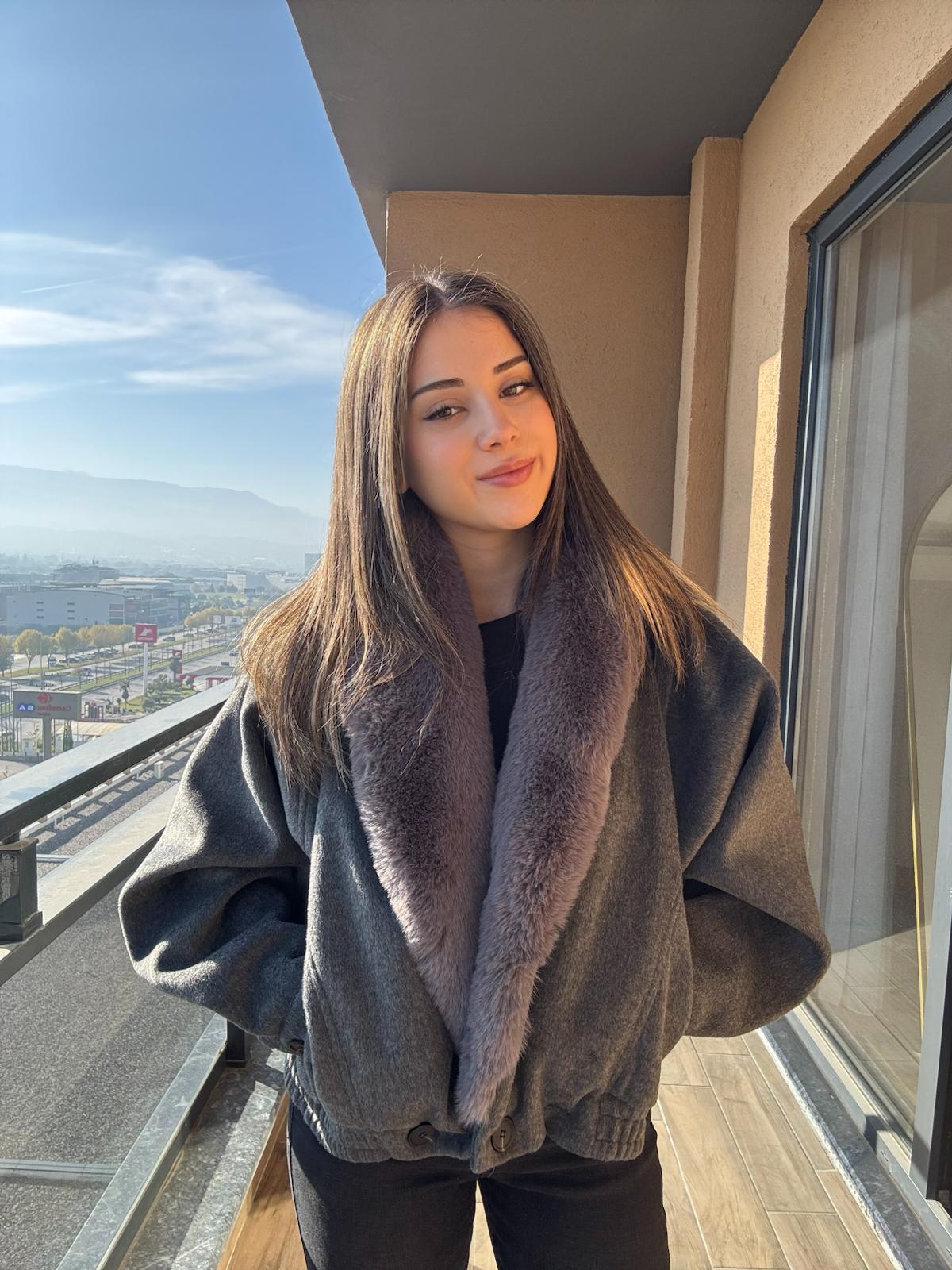 Premium Yakası Kürklü Kaşe Bomber Ceket