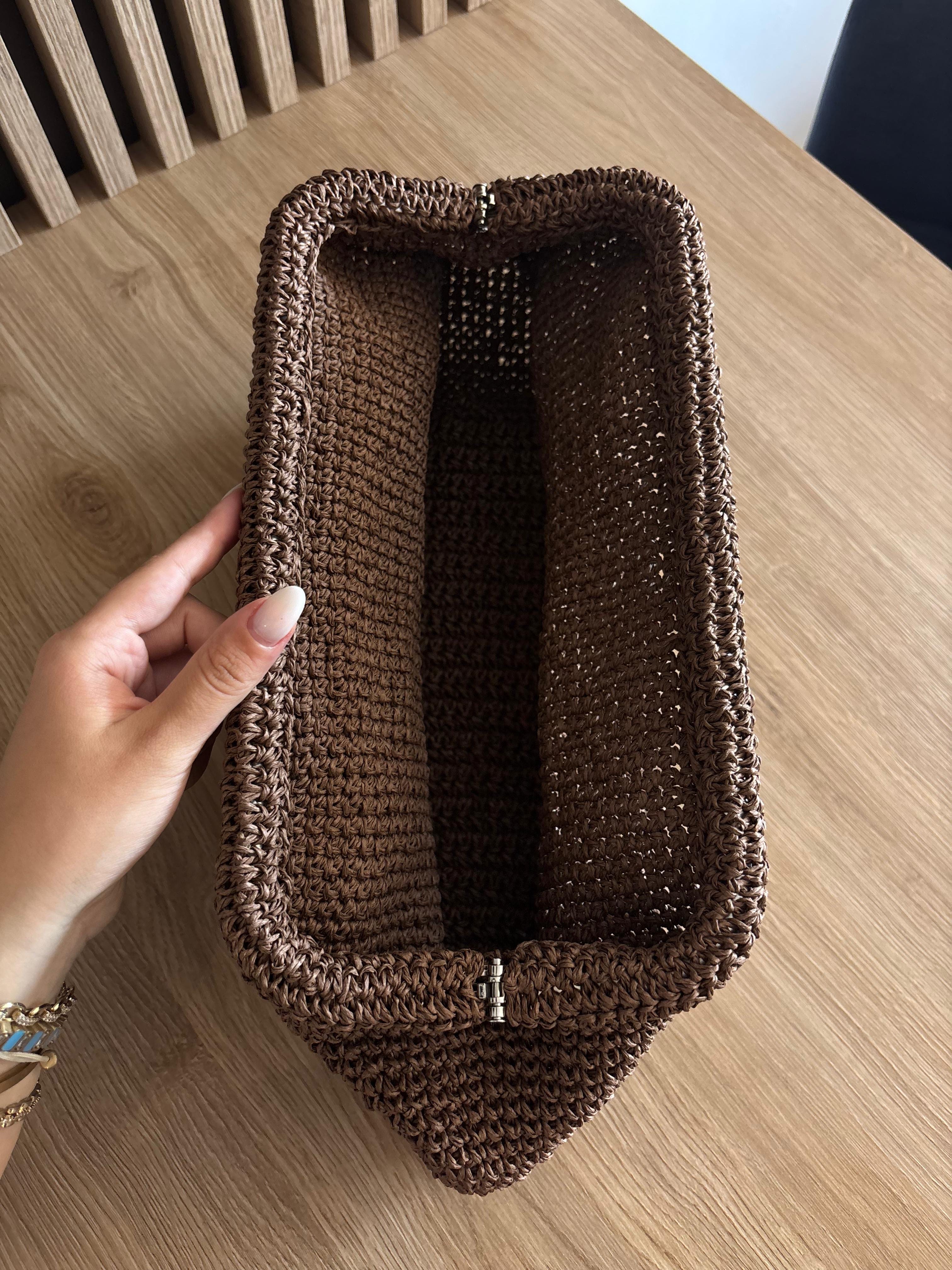Kahve Hasır Clutch Çanta