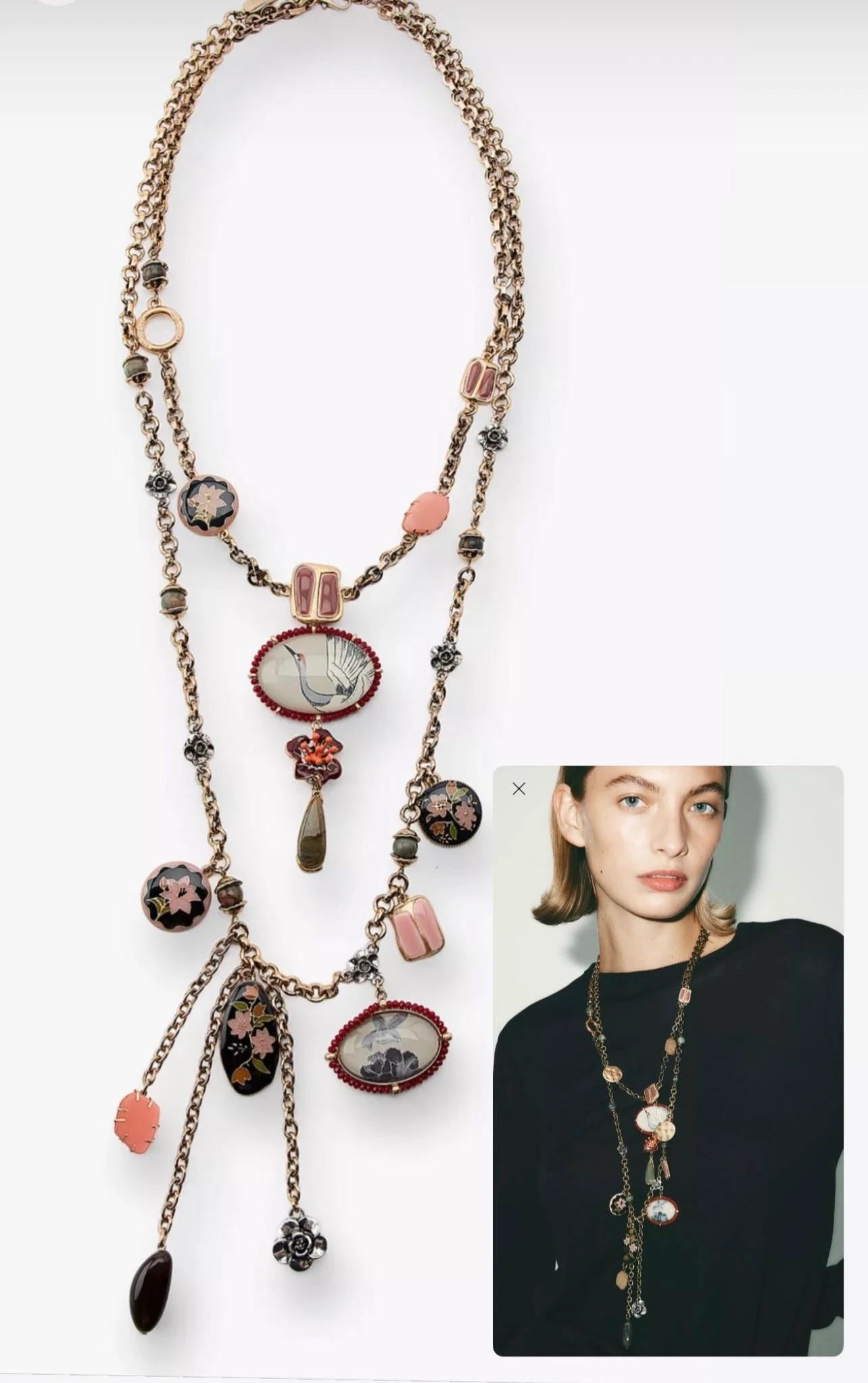 Resimli Madalyon Çift Zincir Kolye 