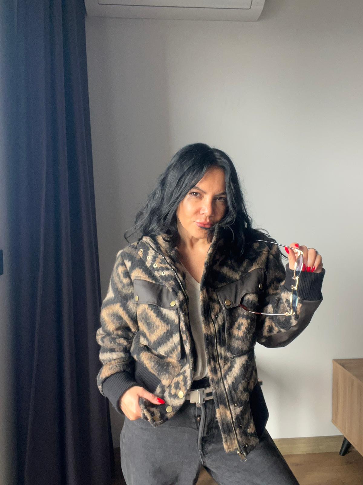 Yün Dokulu Garnili Bomber Ceket 