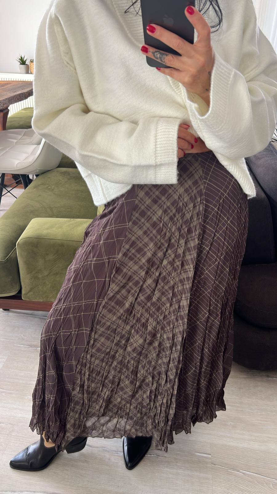 Büzgülü Ekose Desenli Etek