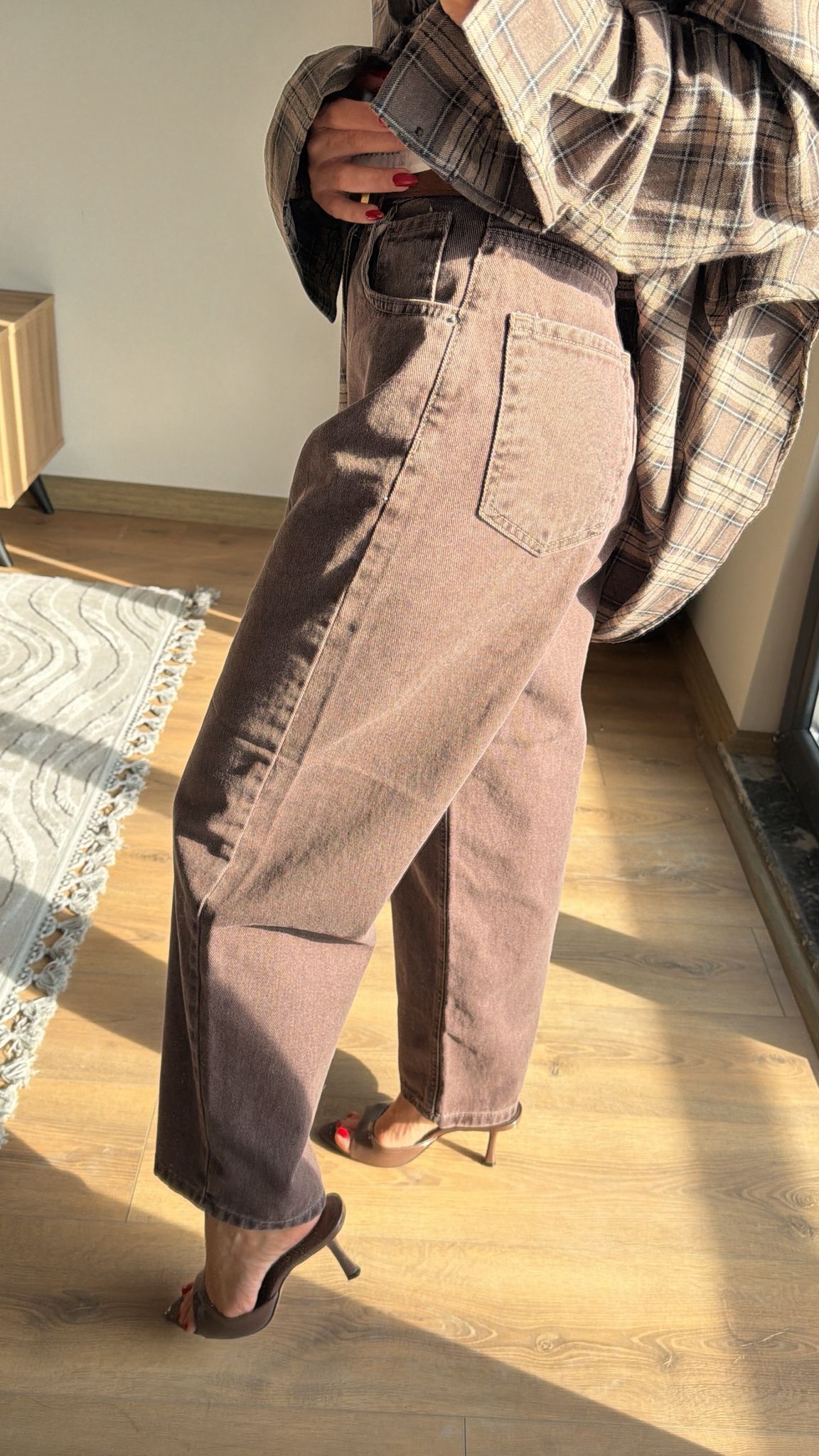 Kahve Skater Fit Kemerli Jean