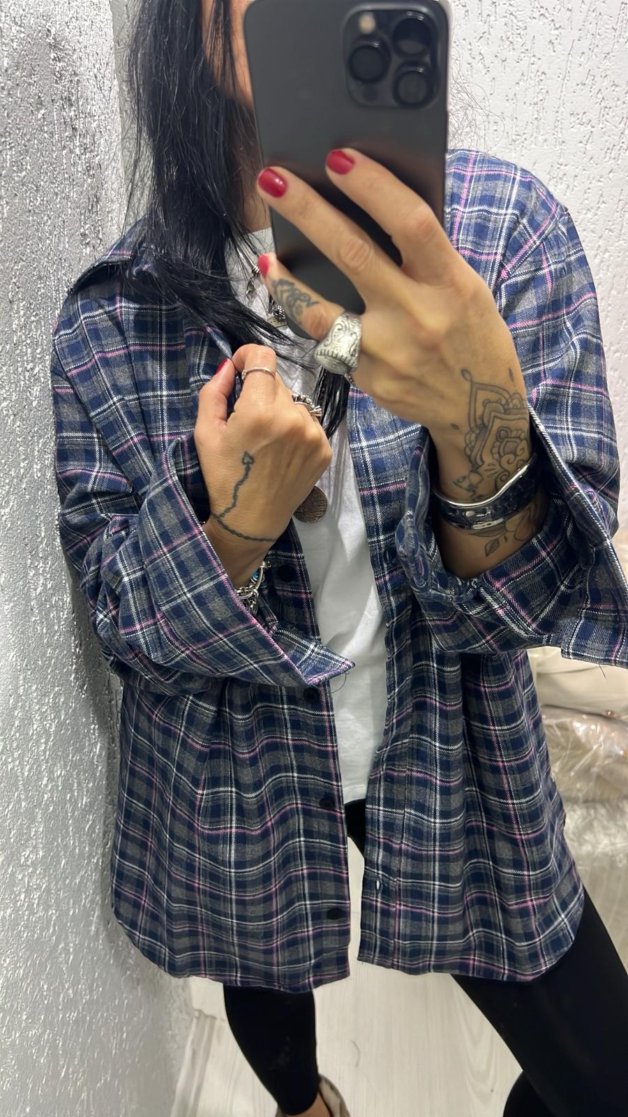 Ekose Gömlek  - İndigo Vizon