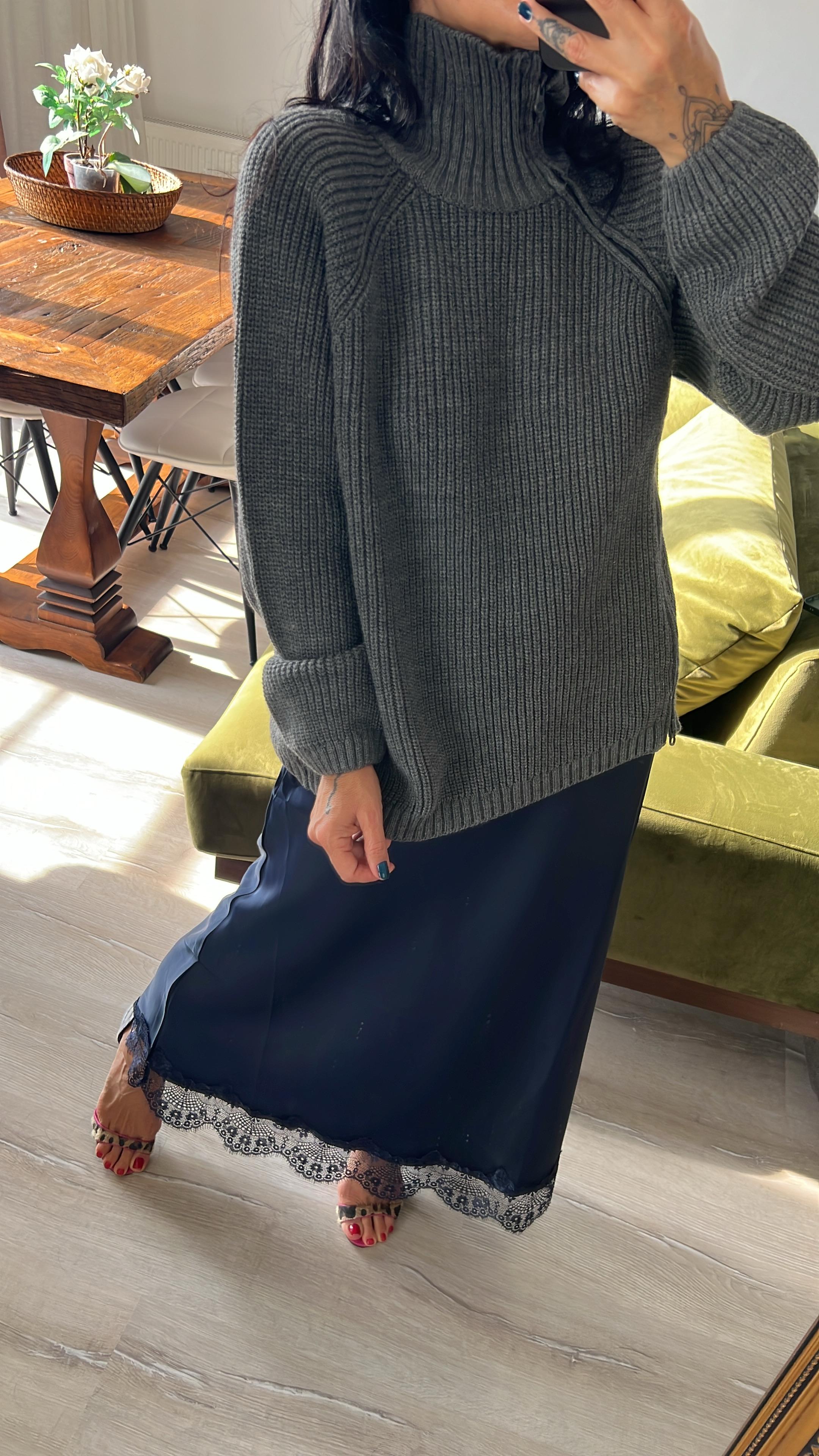 ZR Antrasit Gri Balıkçı Yaka Kazak