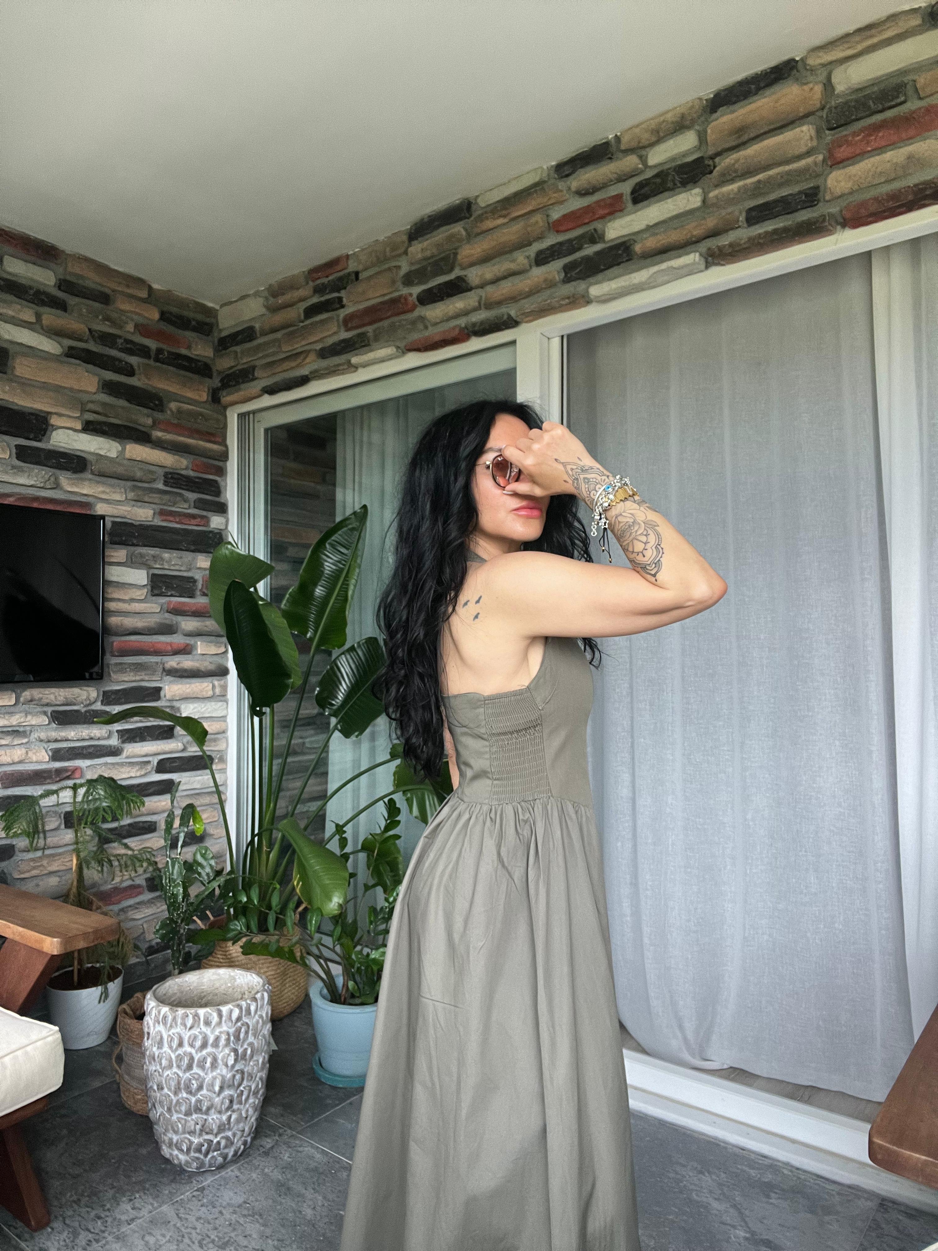 Haki Korse Detaylı Elbise 